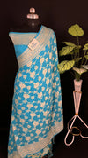 Firozi Pure Crepe Georgette Banarasi Saree with Meenakari Work by The Weaveloom