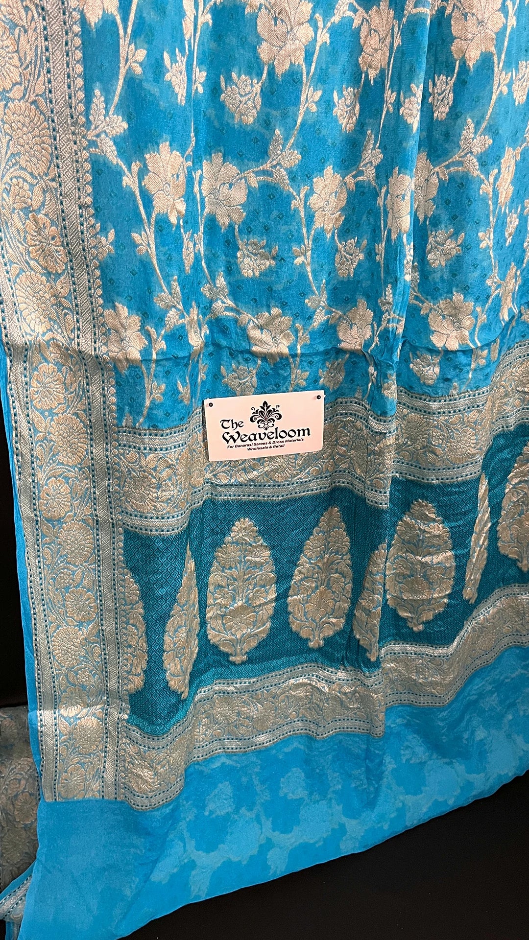 Firozi Pure Crepe Georgette Banarasi Saree with Meenakari Work by The Weaveloom