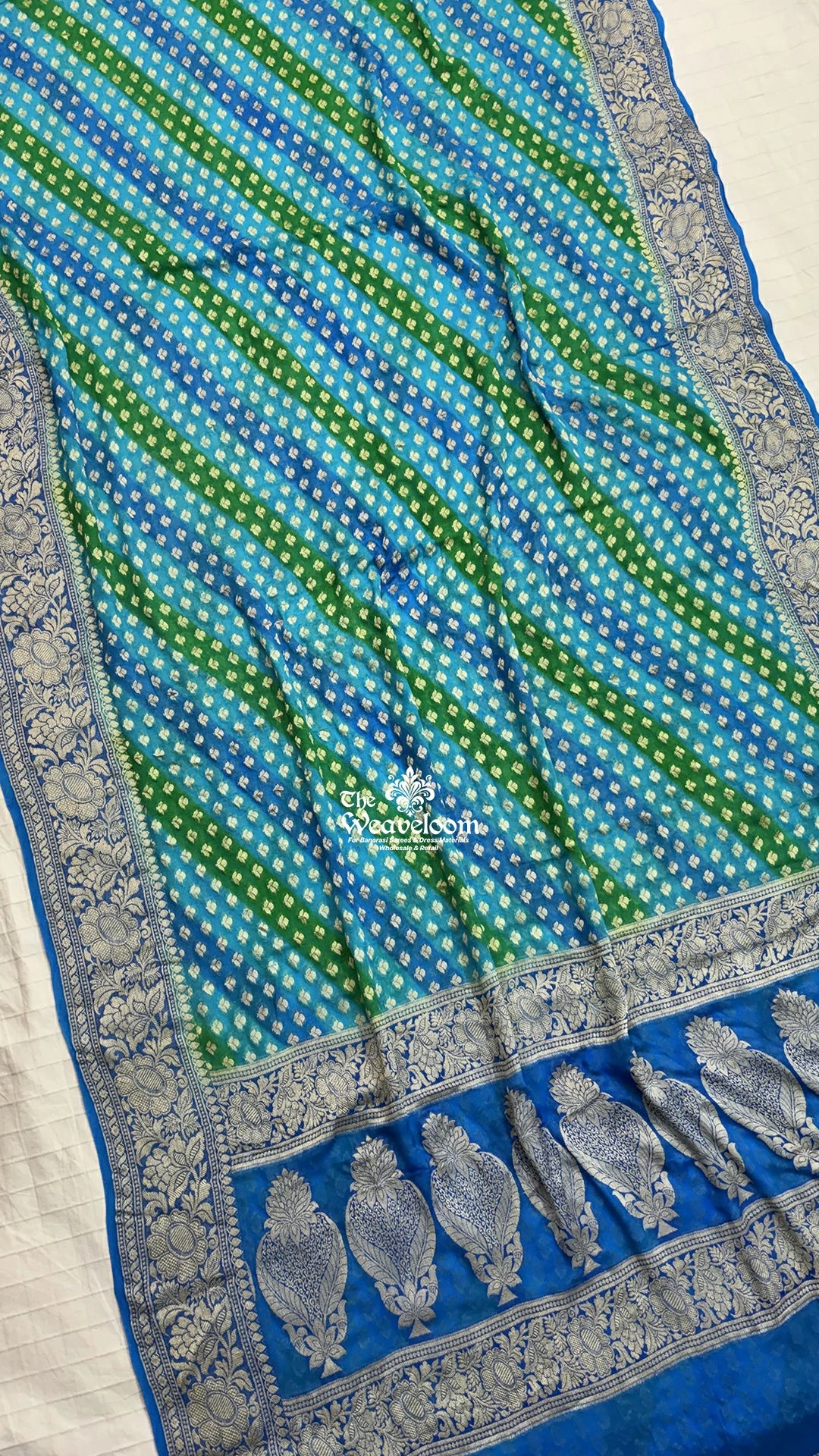 Firozi Rangkat Multicolor Crepe Georgette Pure Banarasi Saree with Floral Border by The Weaveloom