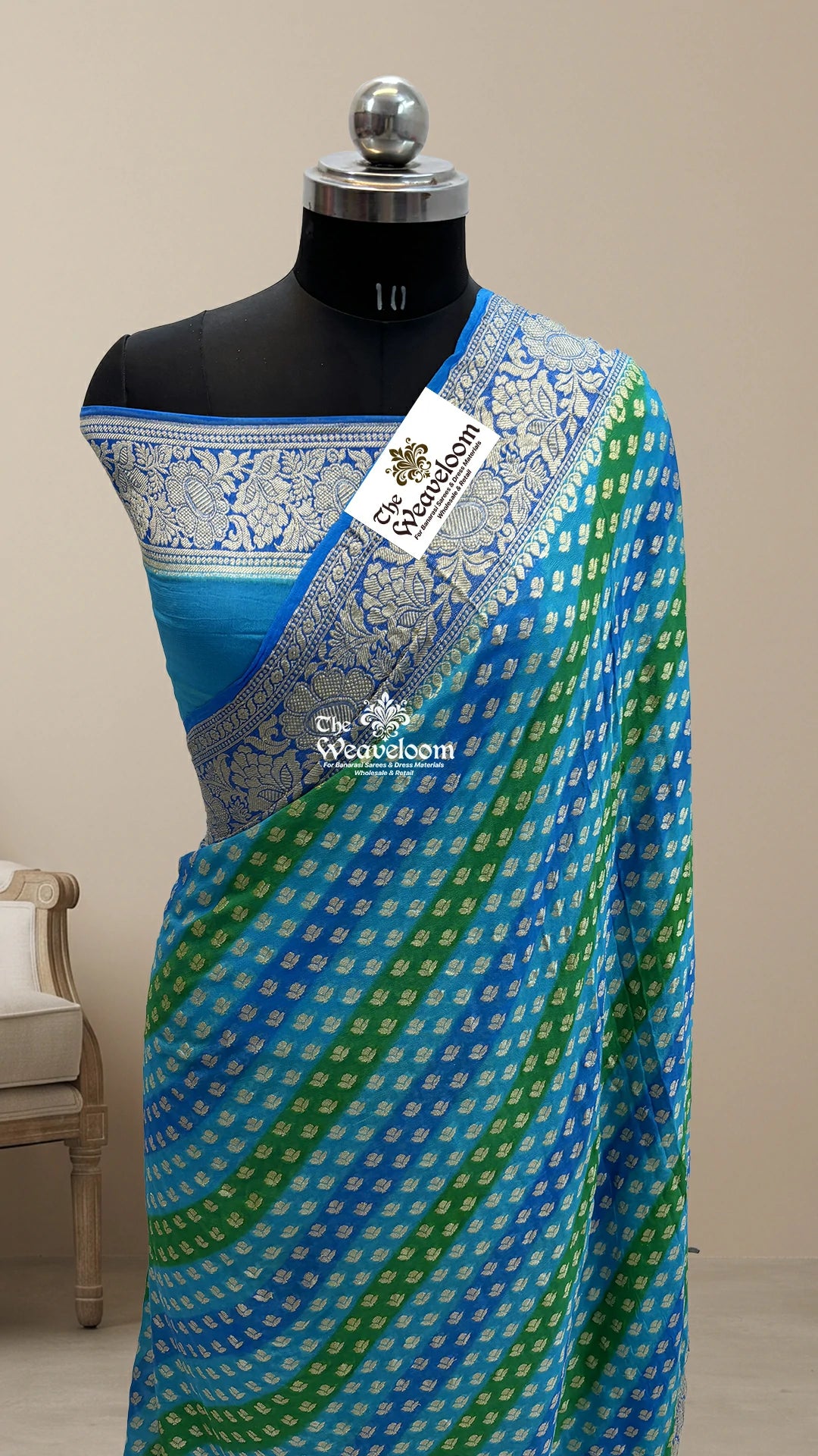 Firozi Rangkat Multicolor Crepe Georgette Pure Banarasi Saree with Floral Border by The Weaveloom