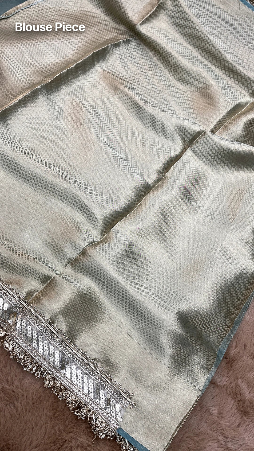 Firozi Tissue Silk Pure Banarasi Saree with Sequin Lace Border by The Weaveloom