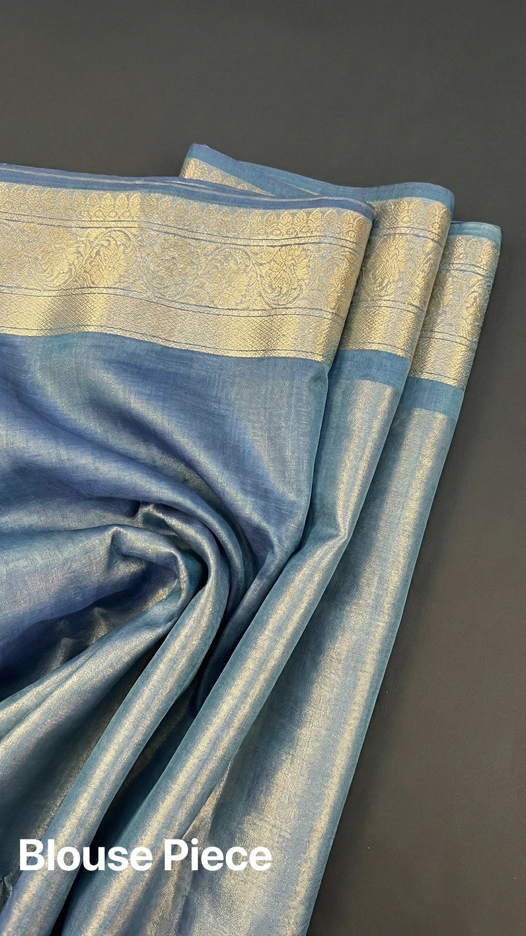 German Blue Tissue Silk Pure Handloom Banarasi Saree with Sona Rupa Motifs and Golden Zari Border by The Weaveloom