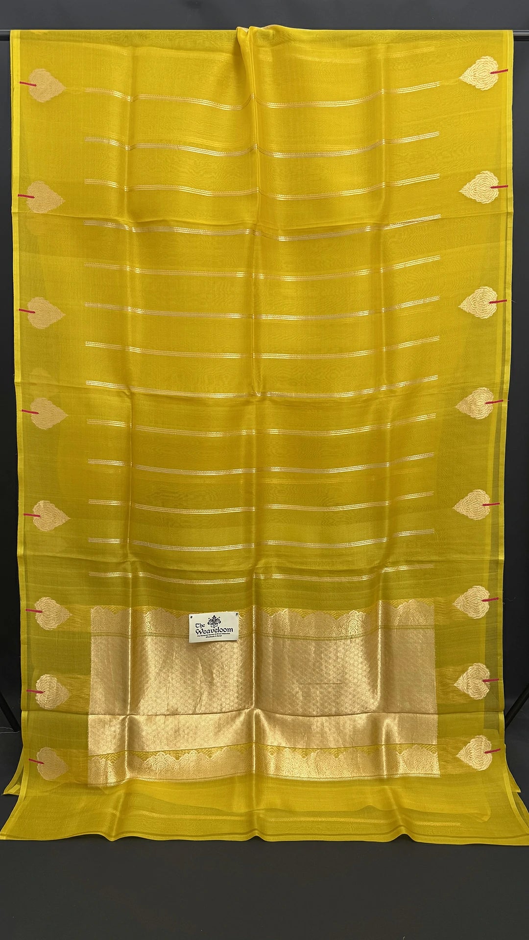 Gold Kora Silk Pure Handloom Banarasi Saree with Sona Rupa Zari Stripes Rich Pallu by The Weaveloom