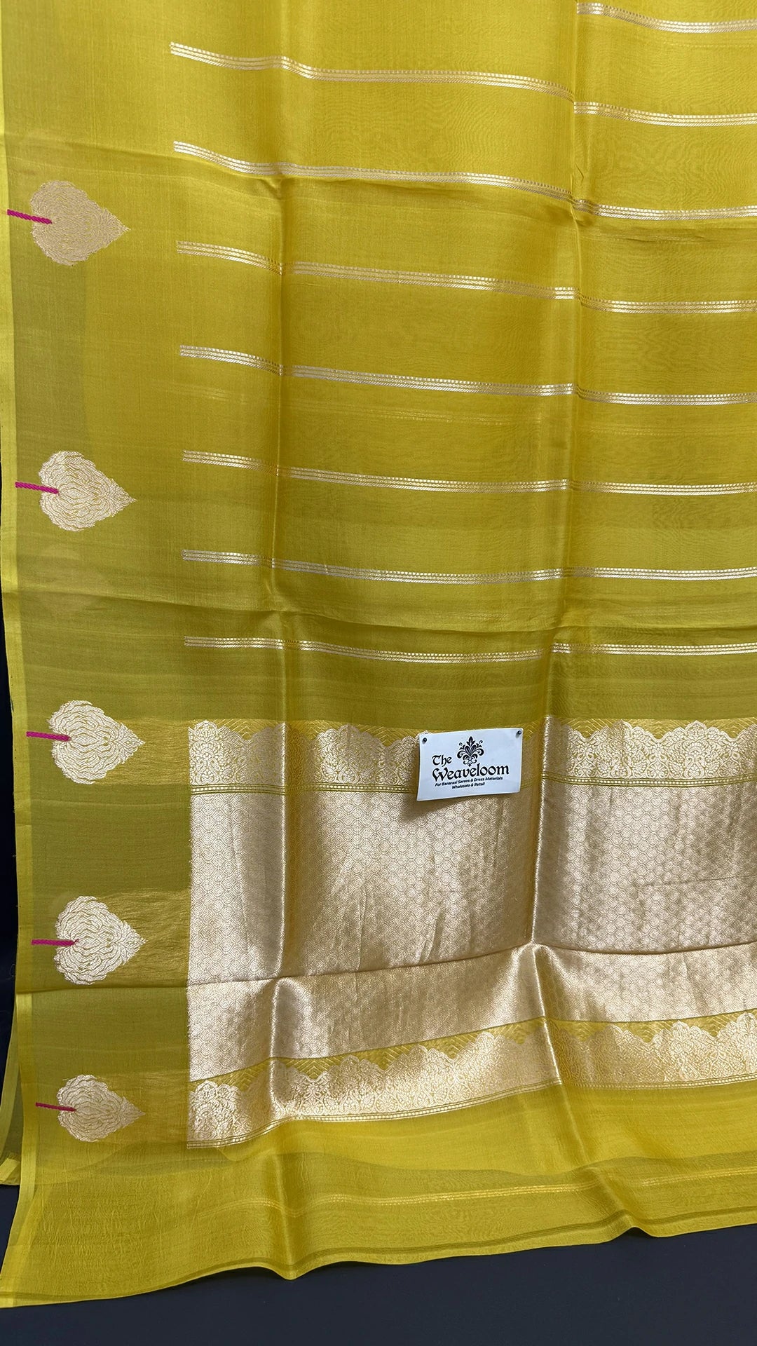 Gold Kora Silk Pure Handloom Banarasi Saree with Sona Rupa Zari Stripes Rich Pallu by The Weaveloom