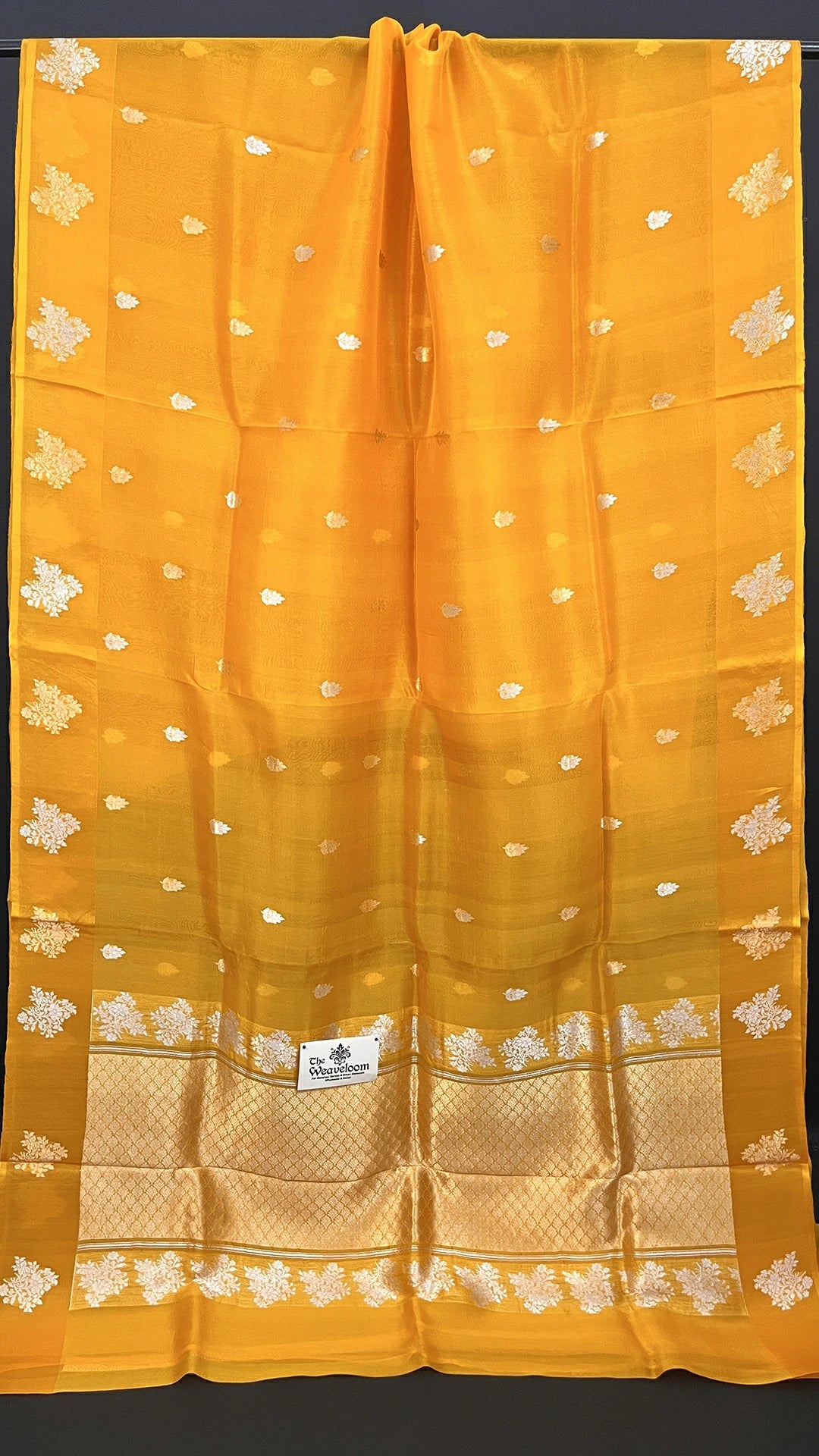 Gold Kora Silk Pure Banarasi Saree with Sona Rupa Zari and Striped Blouse by The Weaveloom