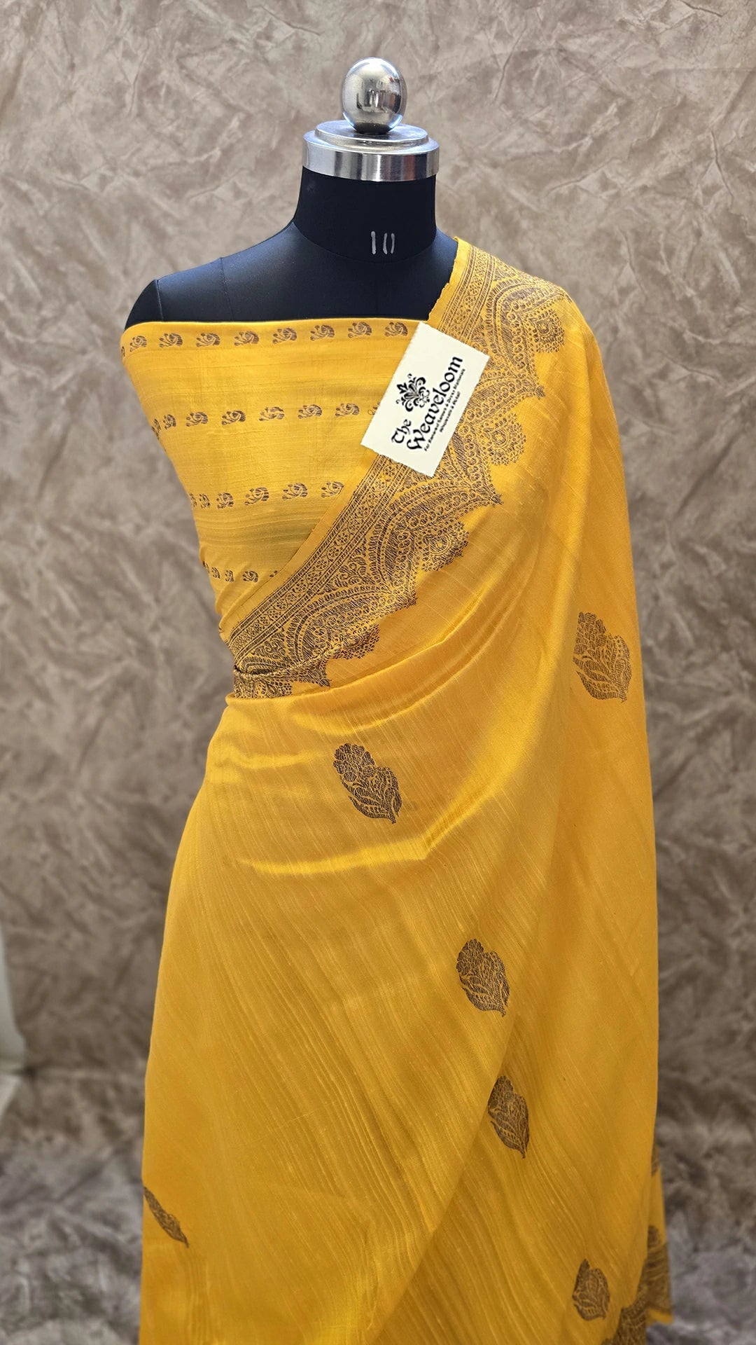 Gold Raw Silk Pure Banarasi Saree with Antique Zari Border and Traditional Buti Motifs by The Weaveloom