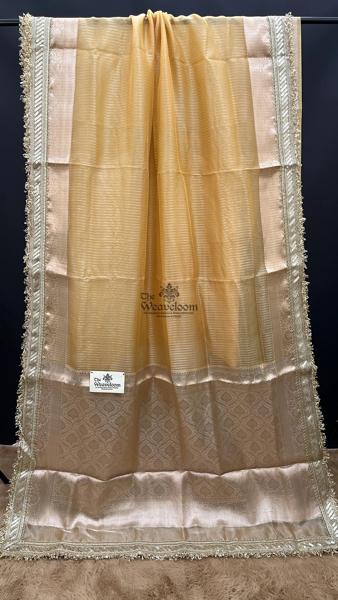 Gold Tissue Silk Pure Banarasi Saree with Sequin Lace Border by The Weaveloom