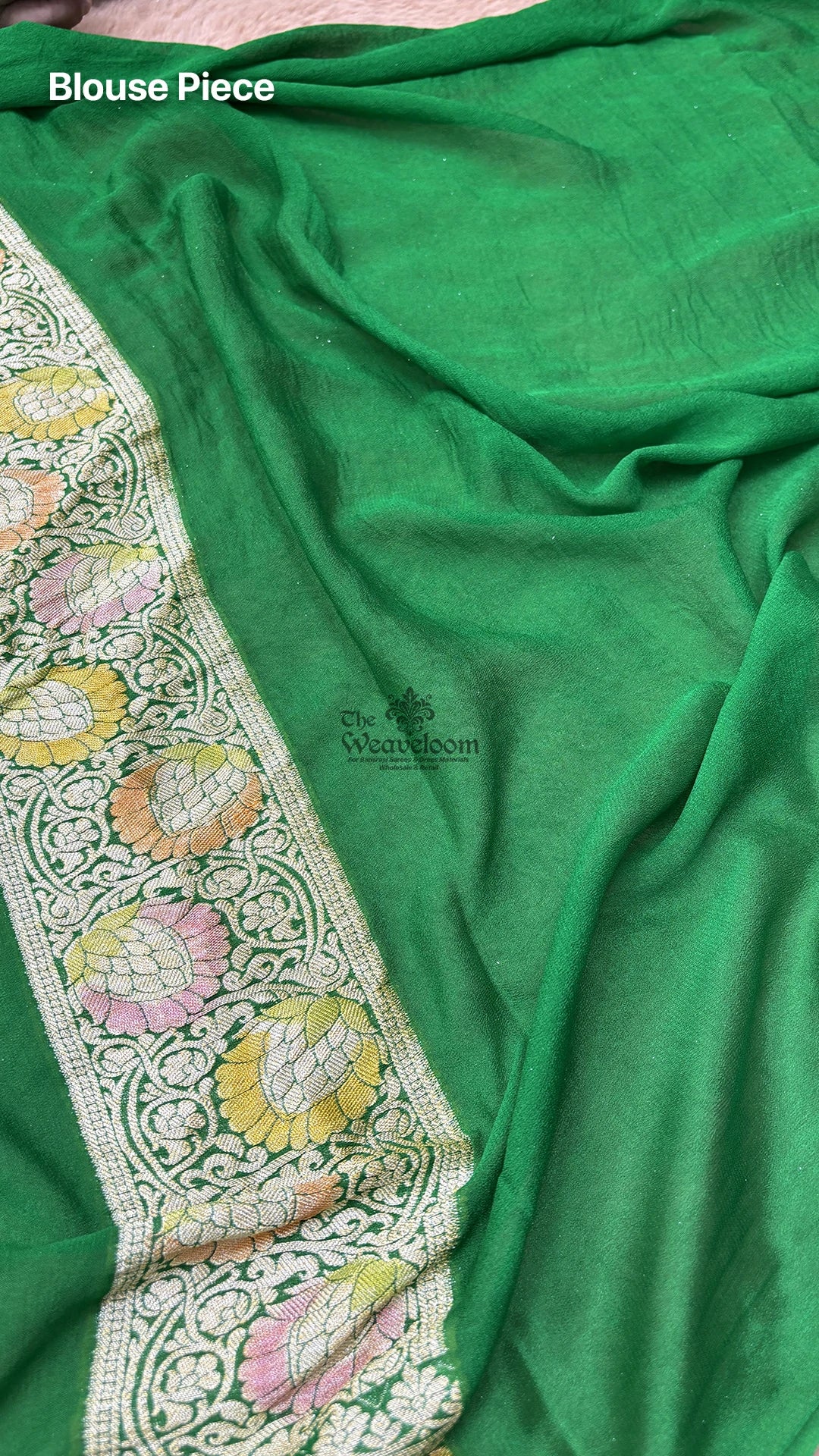 Green Booti Motif Crepe Georgette Pure Banarasi Saree by The Weaveloom