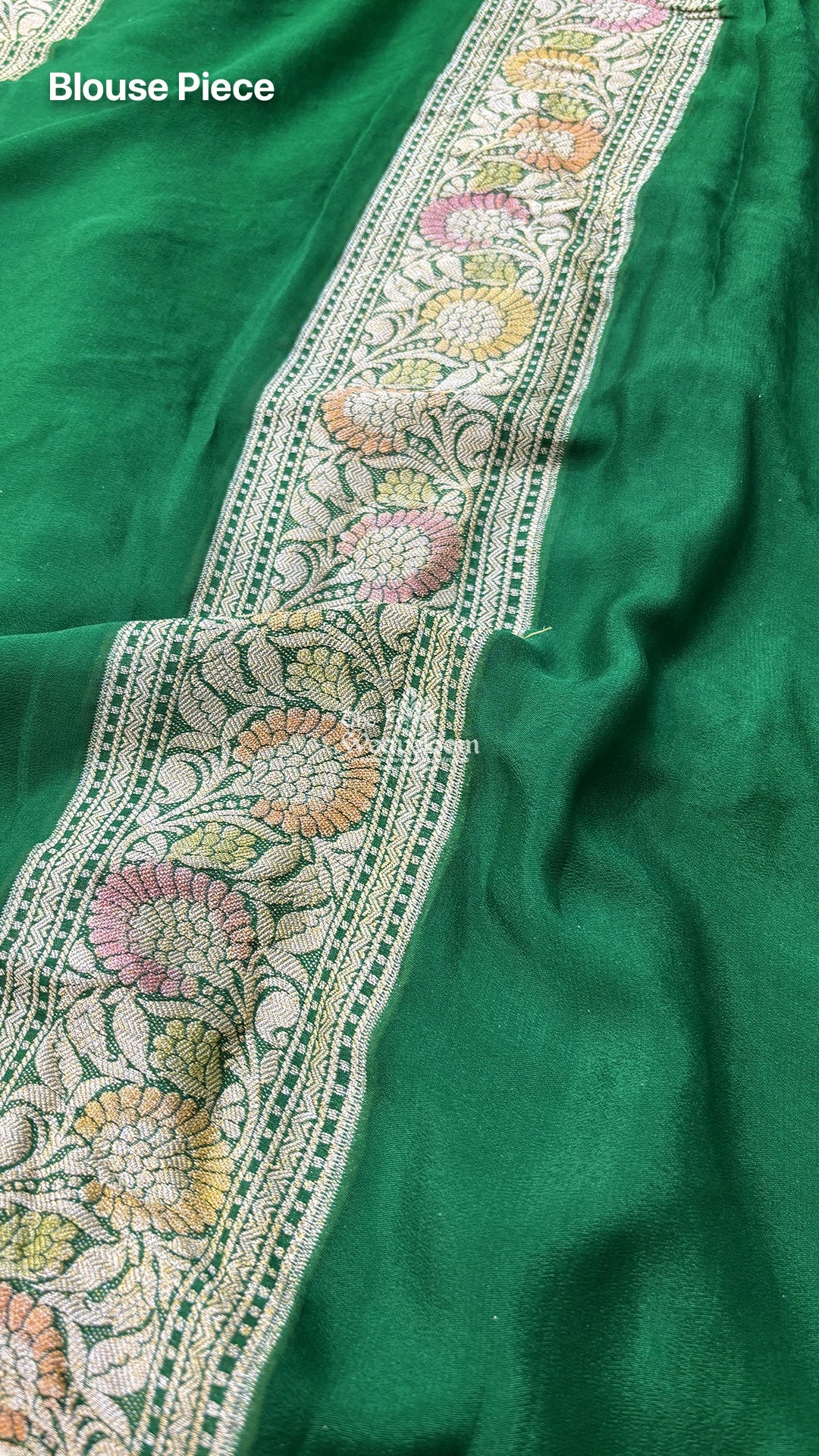 Green Diagonal Floral Stripe Handbrush Work Pure Crepe Georgette Pure Banarasi Saree by The Weaveloom