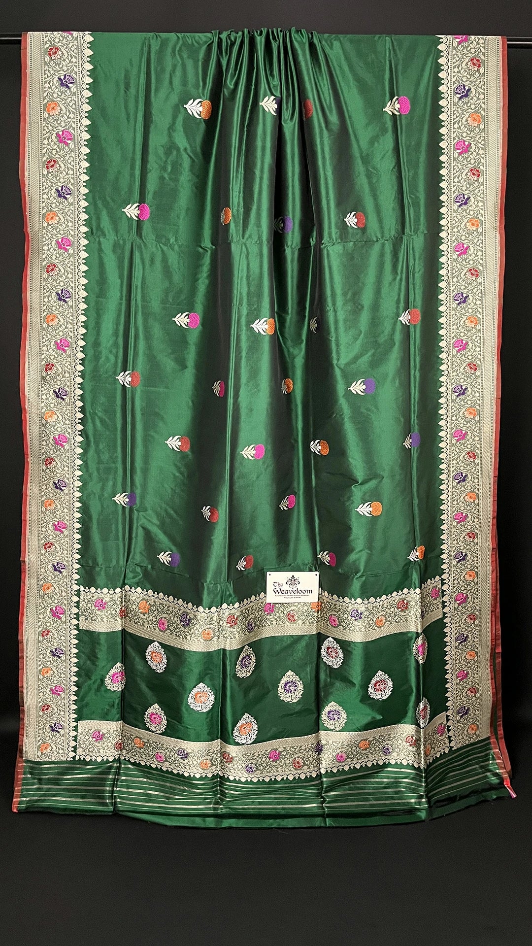 Green - Pure Katan Silk Handloom Kadwa Banarasi Saree with Meenakari Floral Buta - The Weaveloom