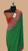 Green Pure Khaddi Georgette Antique Zari Banarasi Saree with running blouse by The Weaveloom
