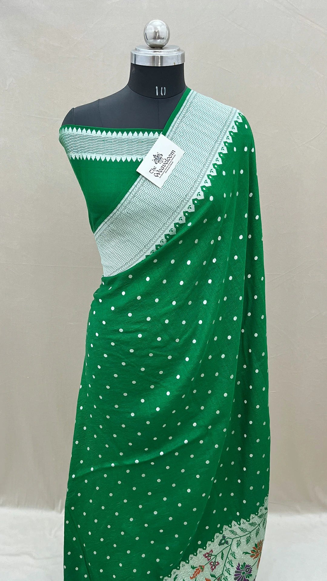 Green Tussar Georgette Pure Banarasi Saree with Meenakari Floral Work by The Weaveloom