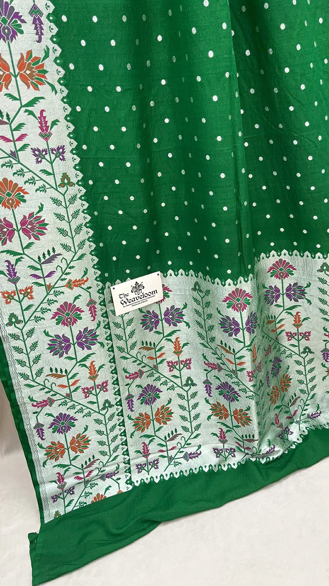 Green Tussar Georgette Pure Banarasi Saree with Meenakari Floral Work by The Weaveloom