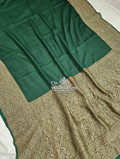 Green Khaddi Georgette Antique Zari Pure Banarasi Saree by The Weaveloom