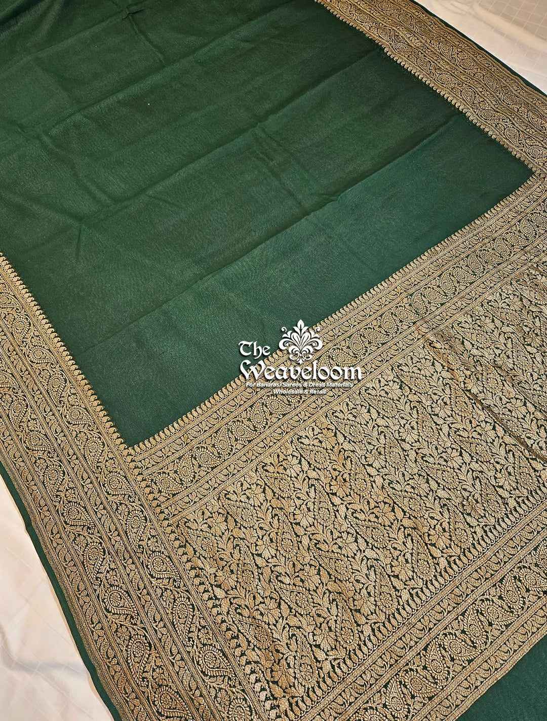 Green Khaddi Georgette Antique Zari Pure Banarasi Saree by The Weaveloom
