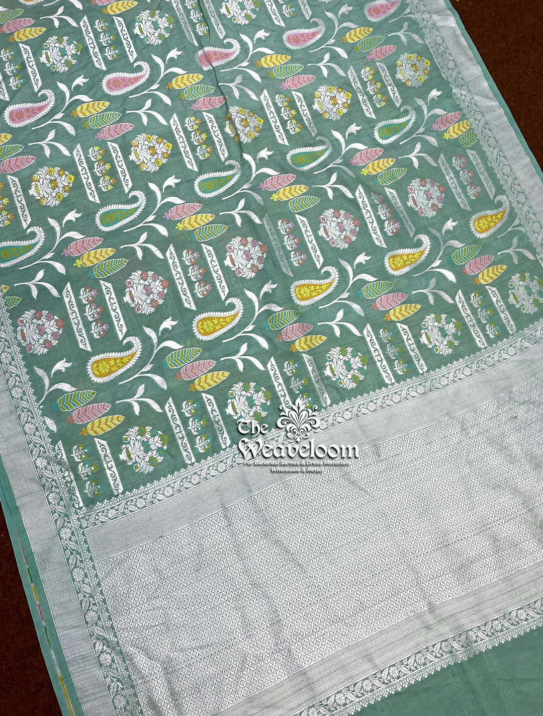 Green Pure Tussar Georgette Meenakari Banarasi Saree by The Weaveloom