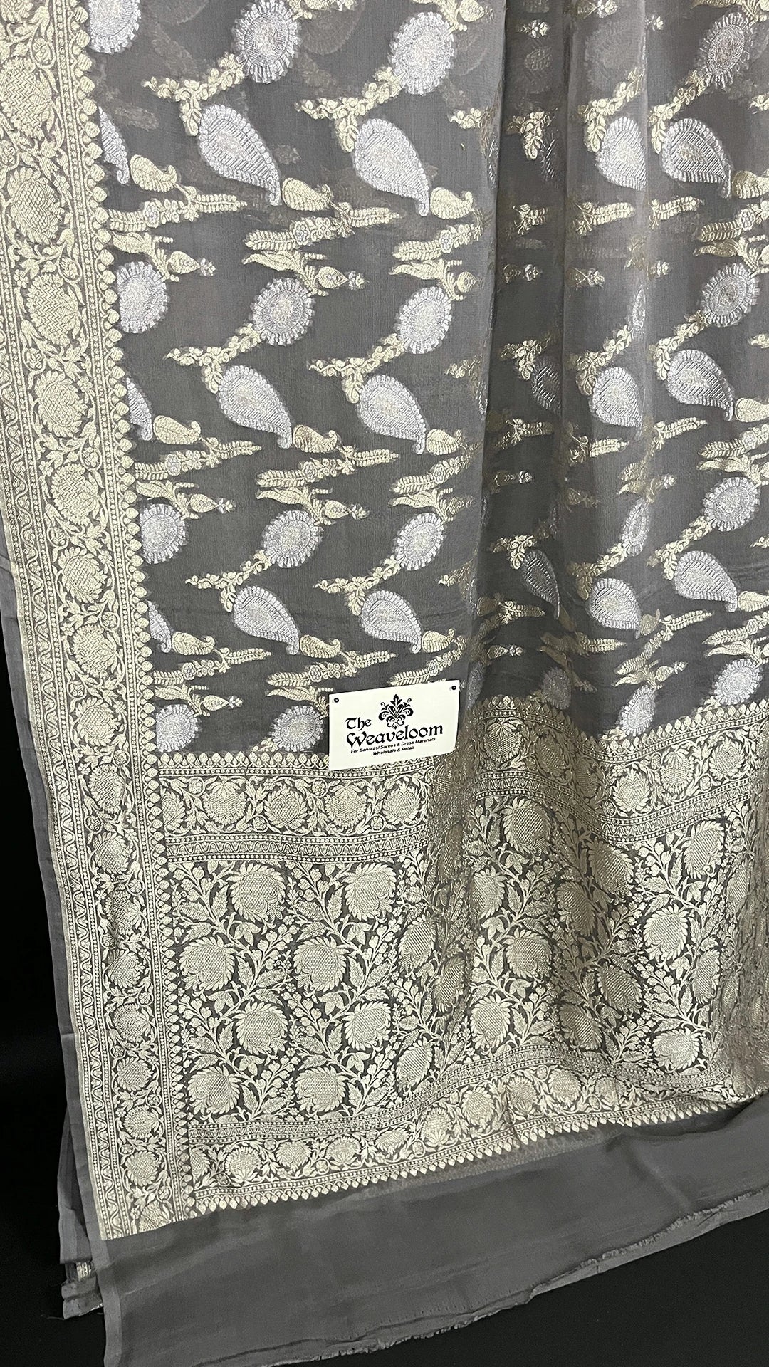 Grey Khaddi Georgette Pure Banarasi Saree Sona Rupa Zari The Weaveloom