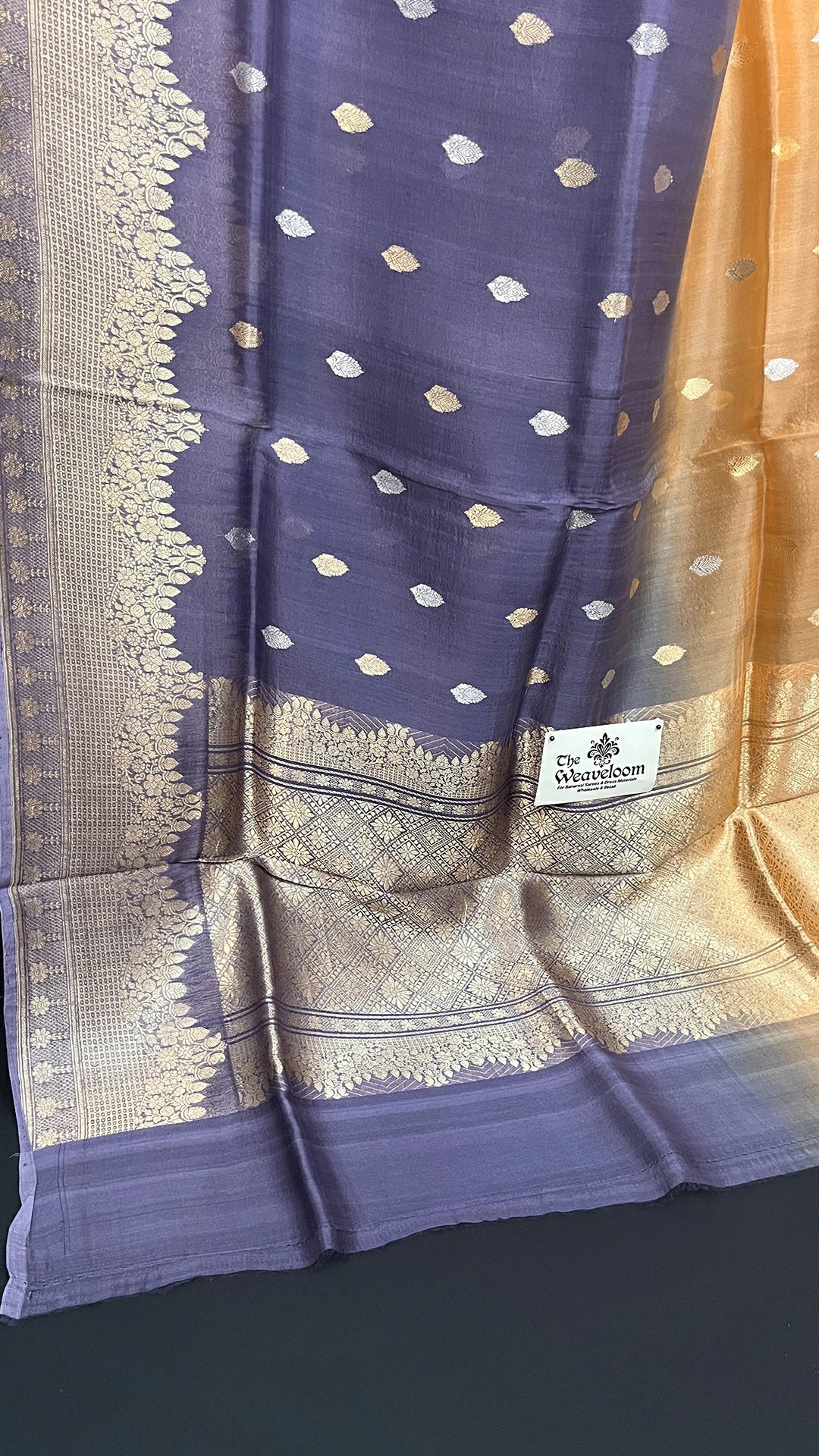Grey and Peach Dual Color Kora Silk Banarasi Saree With Sona Rupa Zari Buti – The Weaveloom