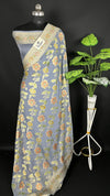 Grey Pure Viscose Georgette Saree with Handbrush Floral Work by The Weaveloom