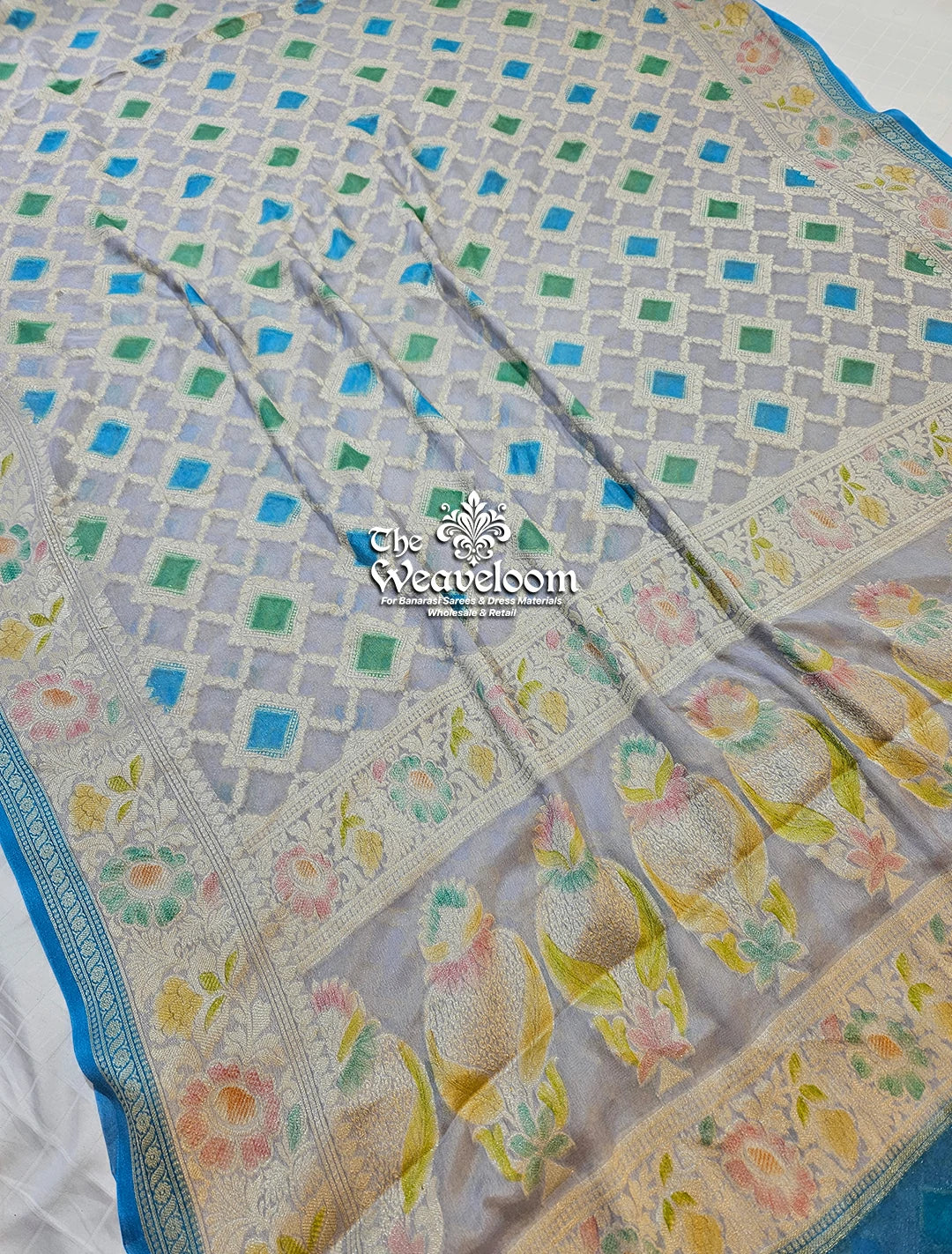 The Weaveloom Grey Khaddi Chiffon Pure Banarasi Saree with Blouse