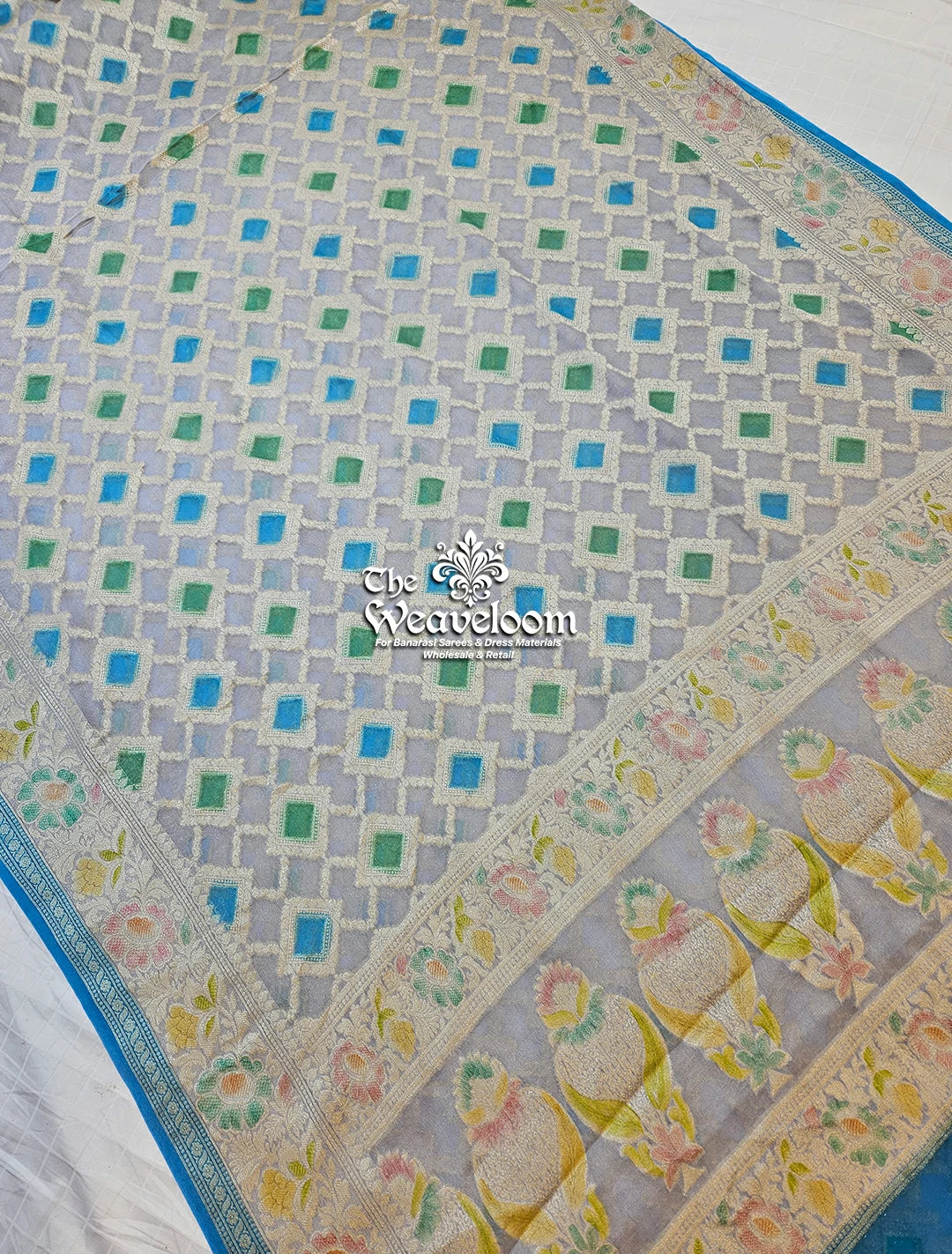 The Weaveloom Grey Khaddi Chiffon Pure Banarasi Saree with Blouse