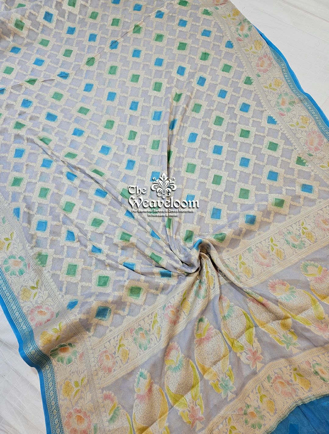 The Weaveloom Grey Khaddi Chiffon Pure Banarasi Saree with Blouse
