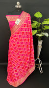 Hot Pink Crepe Georgette Pure Banarasi Saree Rangkat Multicolor - The Weaveloom