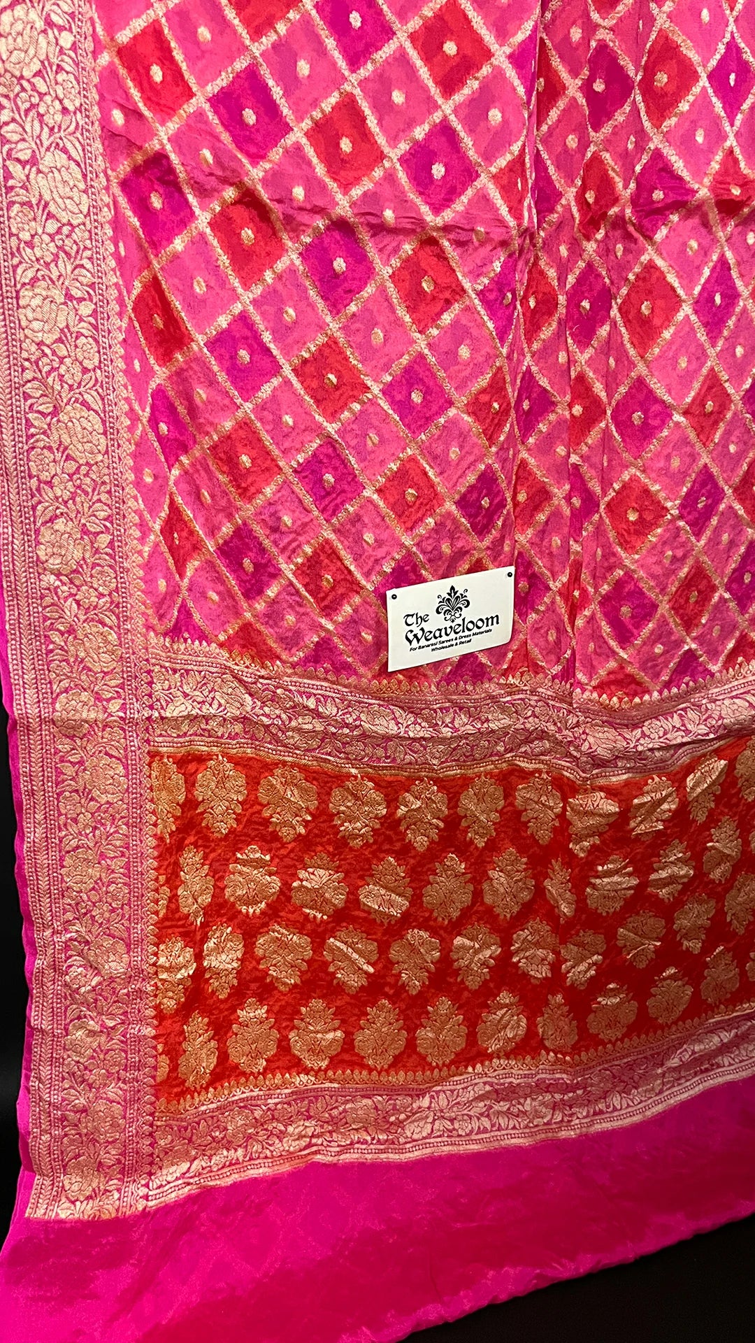 Hot Pink Crepe Georgette Pure Banarasi Saree Rangkat Multicolor - The Weaveloom