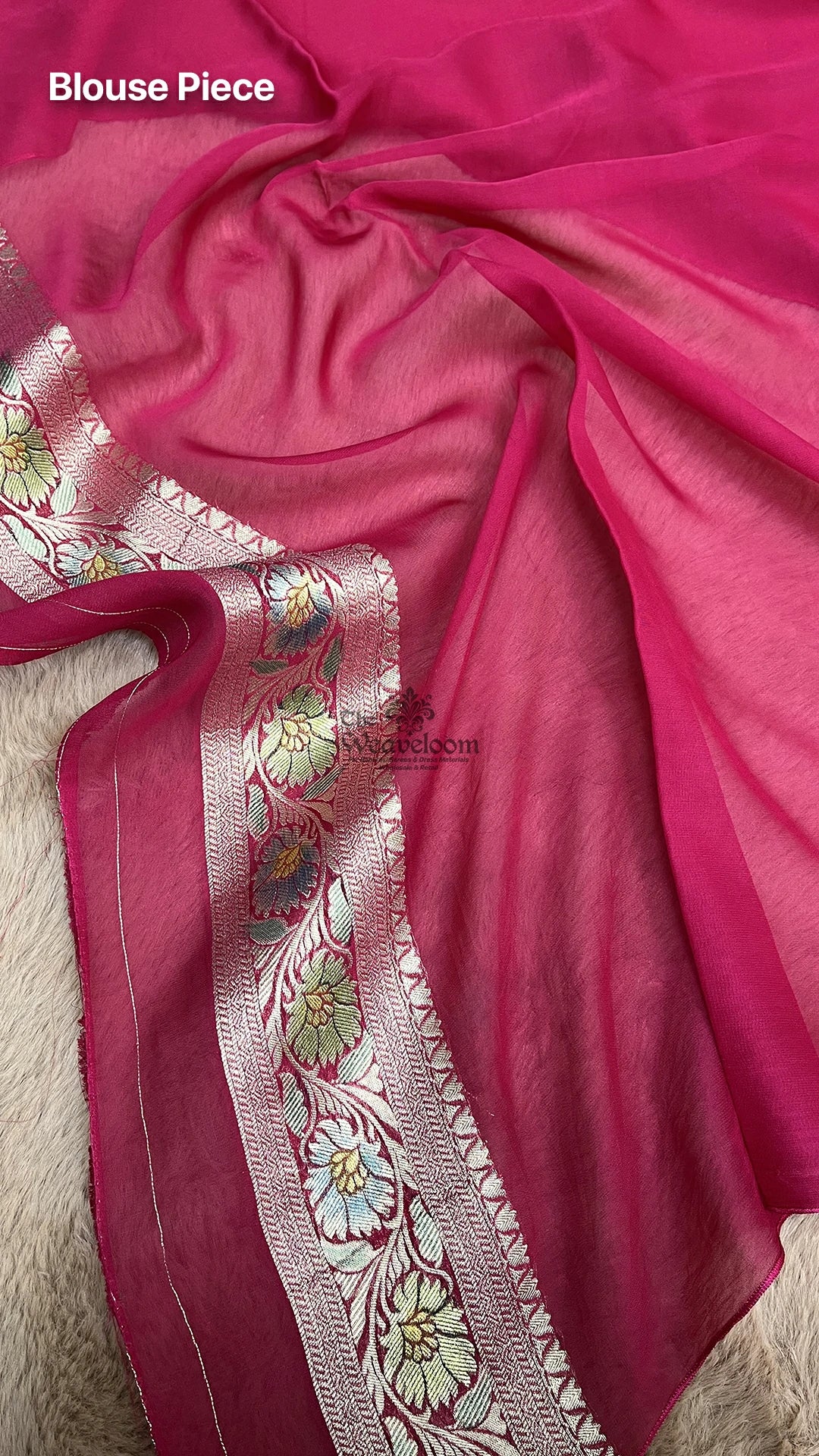Hot Pink Floral Viscose Georgette Saree with handbrushed floral jaal by The Weaveloom