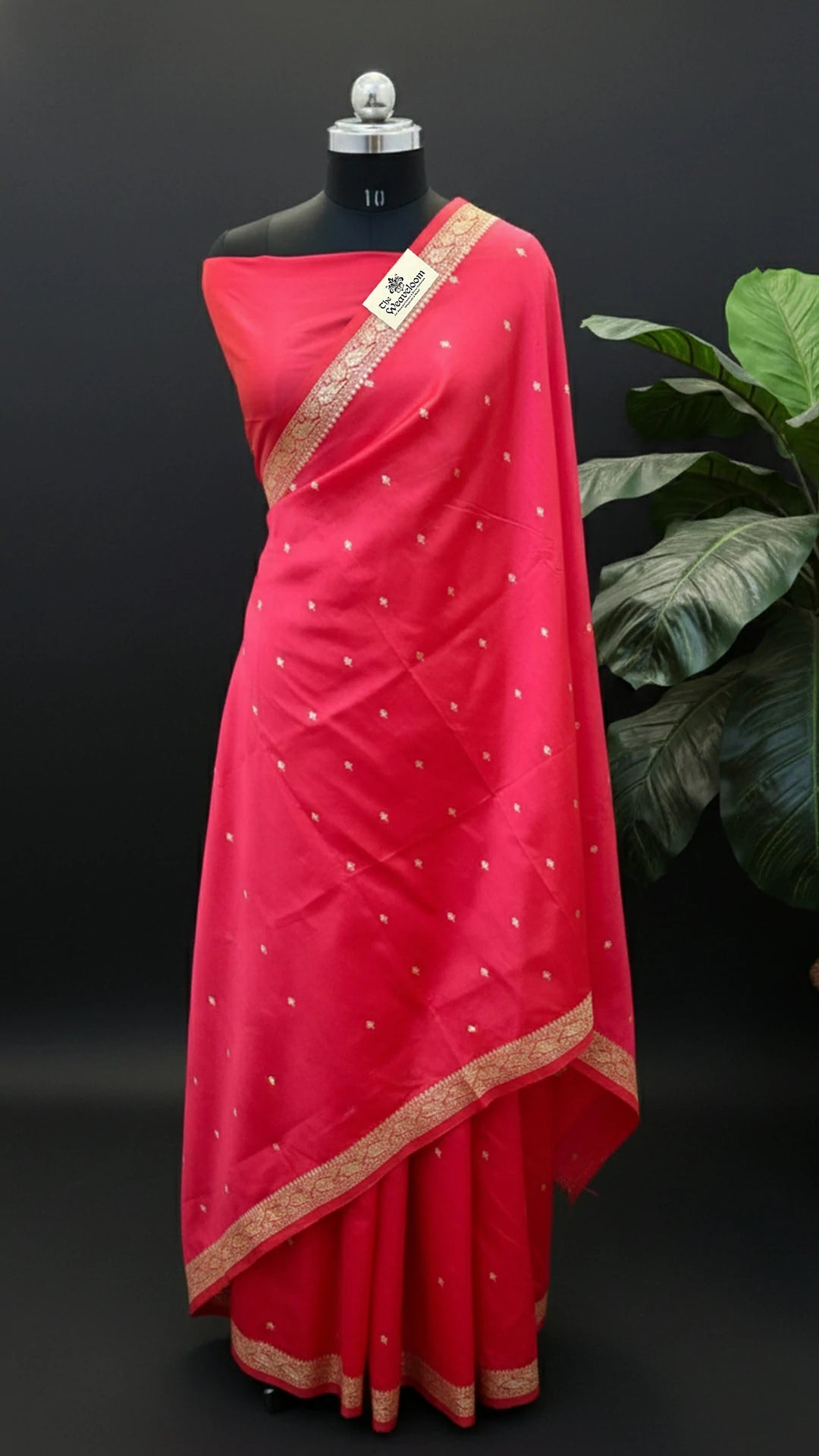 Hot Pink Pure Katan Silk Handloom Banarasi Saree with Silver Zari Buti and Traditional Border by The Weaveloom