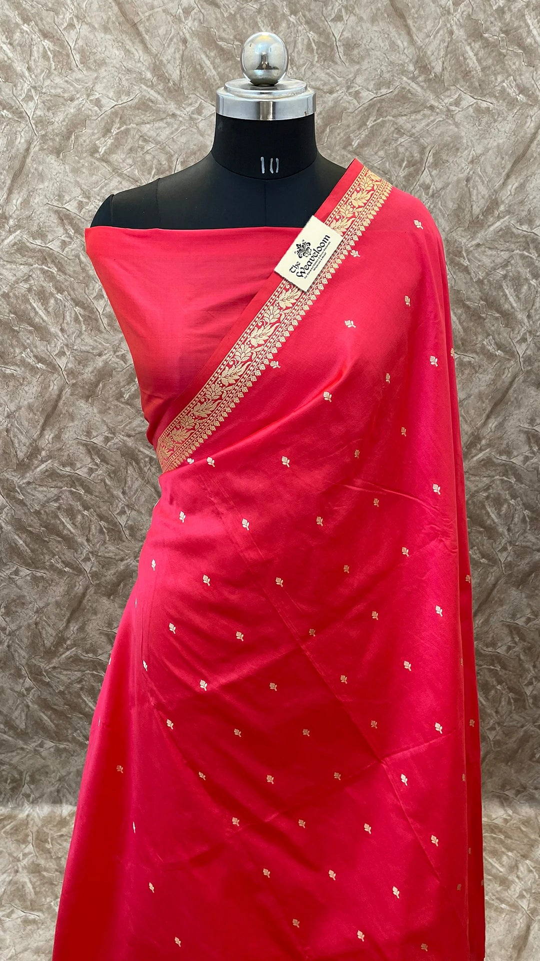 Hot Pink Pure Katan Silk Handloom Banarasi Saree with Silver Zari Buti and Traditional Border by The Weaveloom