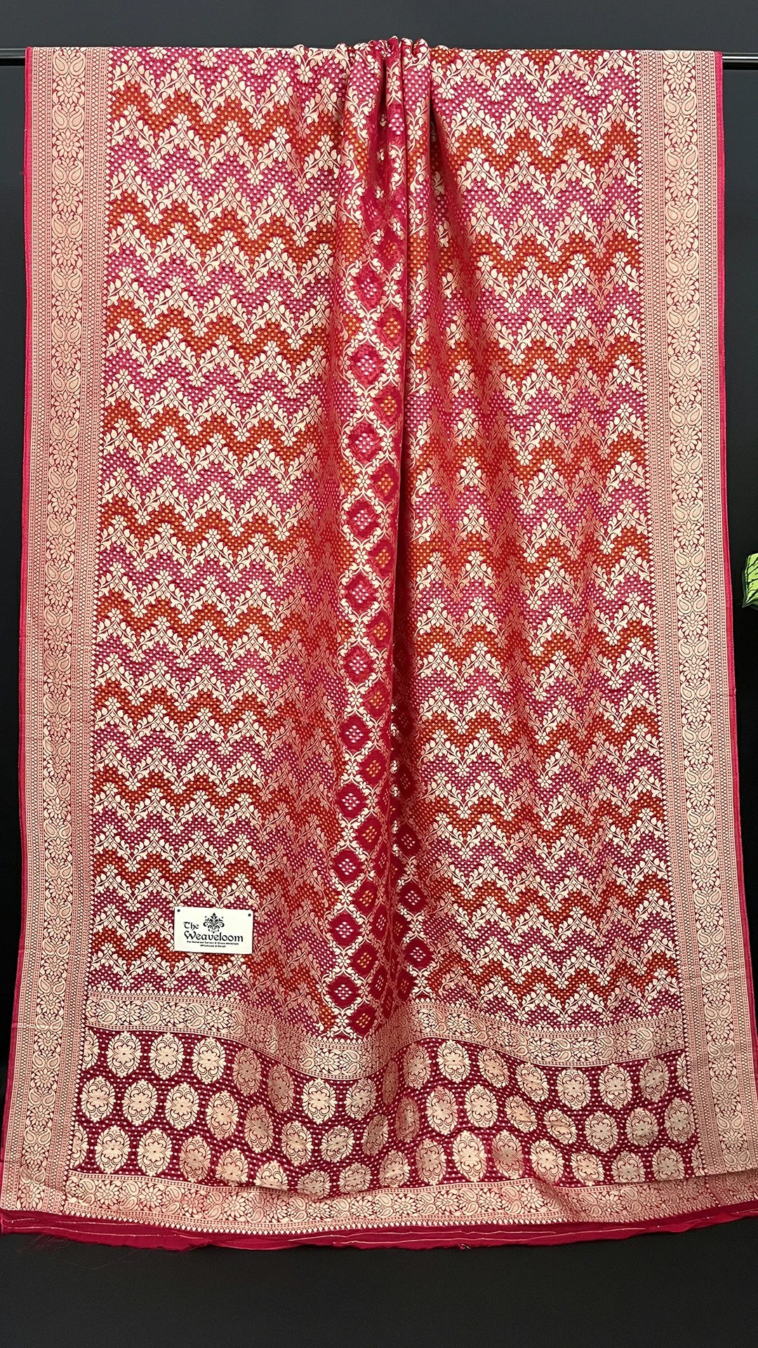 Hot Pink Pure Viscose Georgette Banarasi Saree with Bandhej Meenakari by The Weaveloom