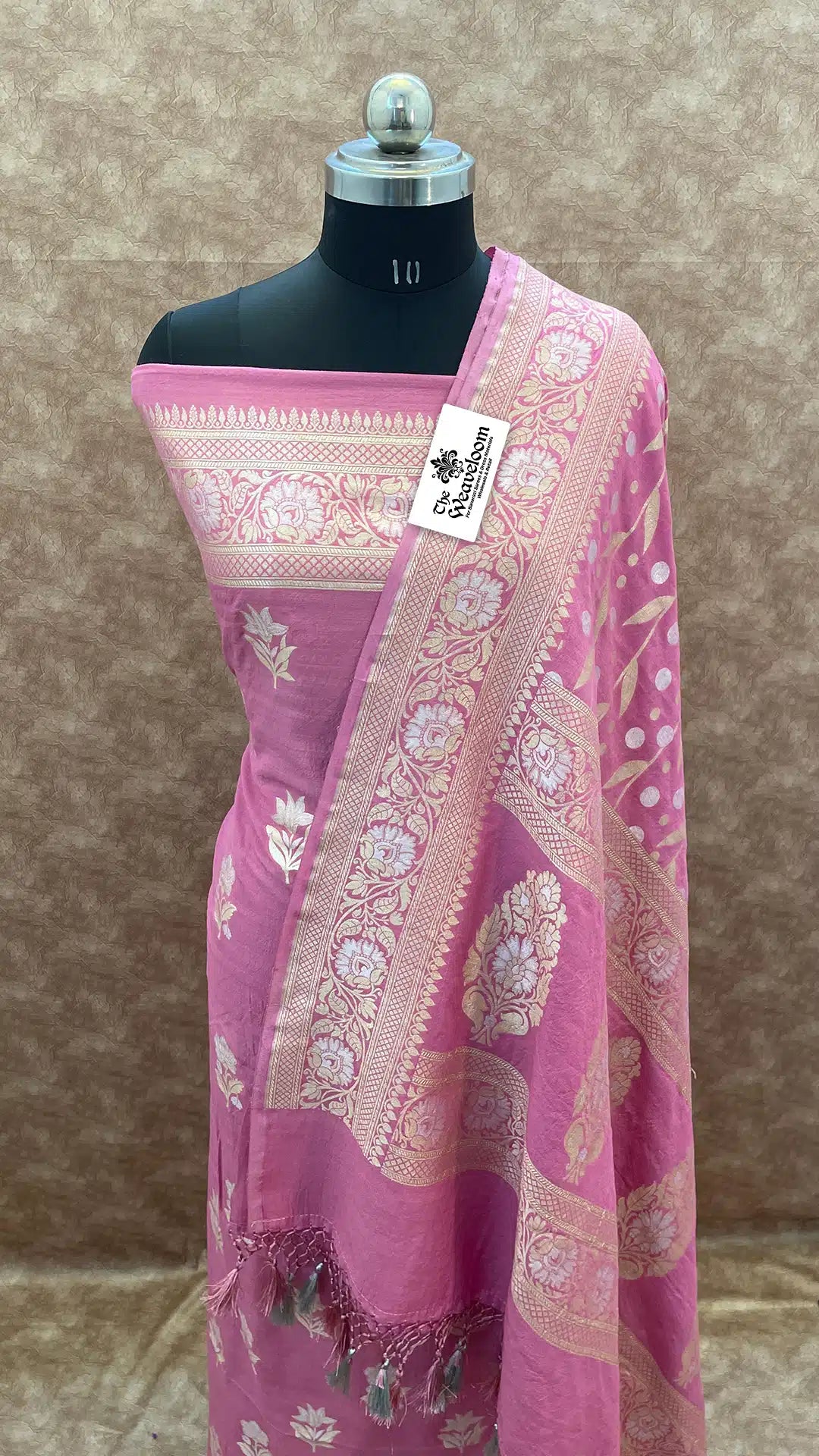 The Weaveloom hot pink pure Moonga silk dress material with Sona Rupa Meenakari dupatta – unstitched salwar suit set for women