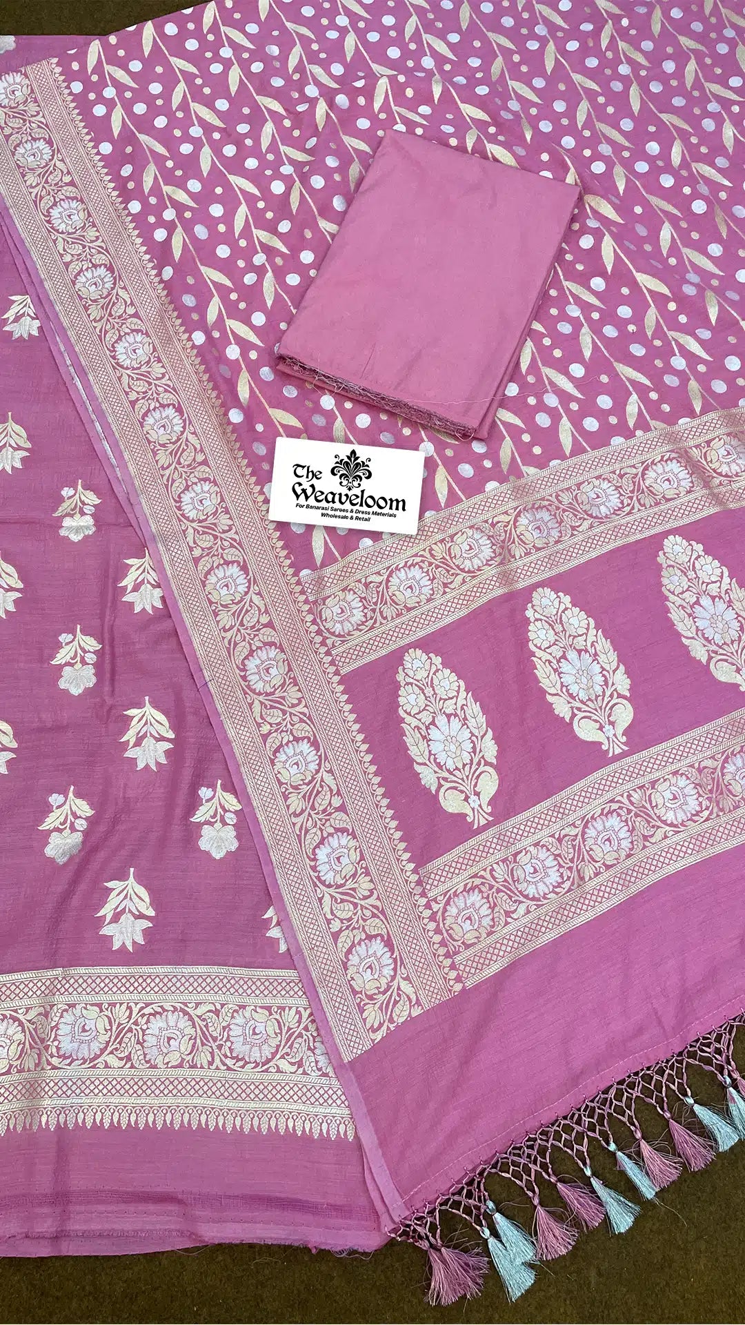 The Weaveloom hot pink pure Moonga silk dress material with Sona Rupa Meenakari dupatta – unstitched salwar suit set for women