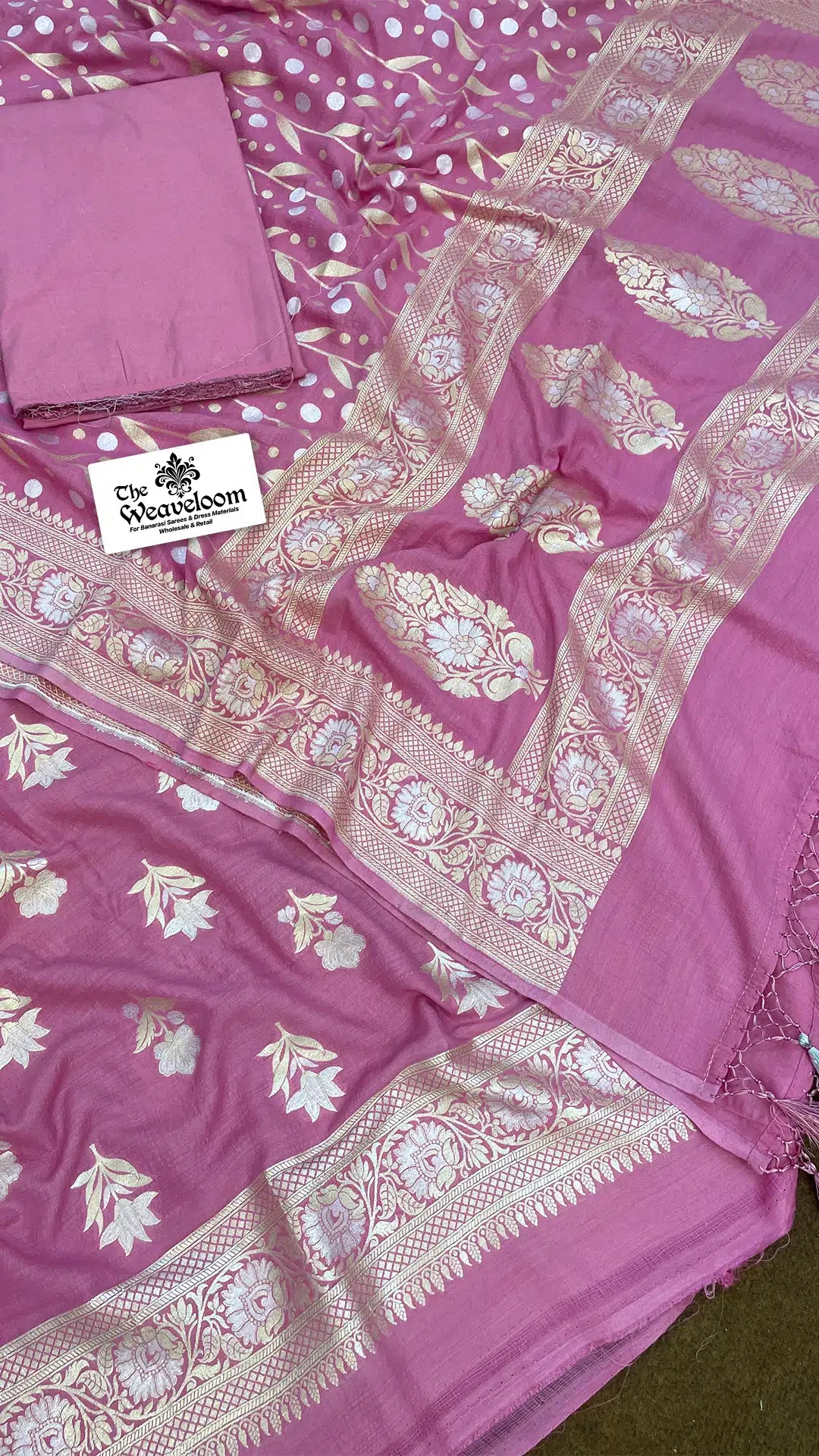 The Weaveloom hot pink pure Moonga silk dress material with Sona Rupa Meenakari dupatta – unstitched salwar suit set for women