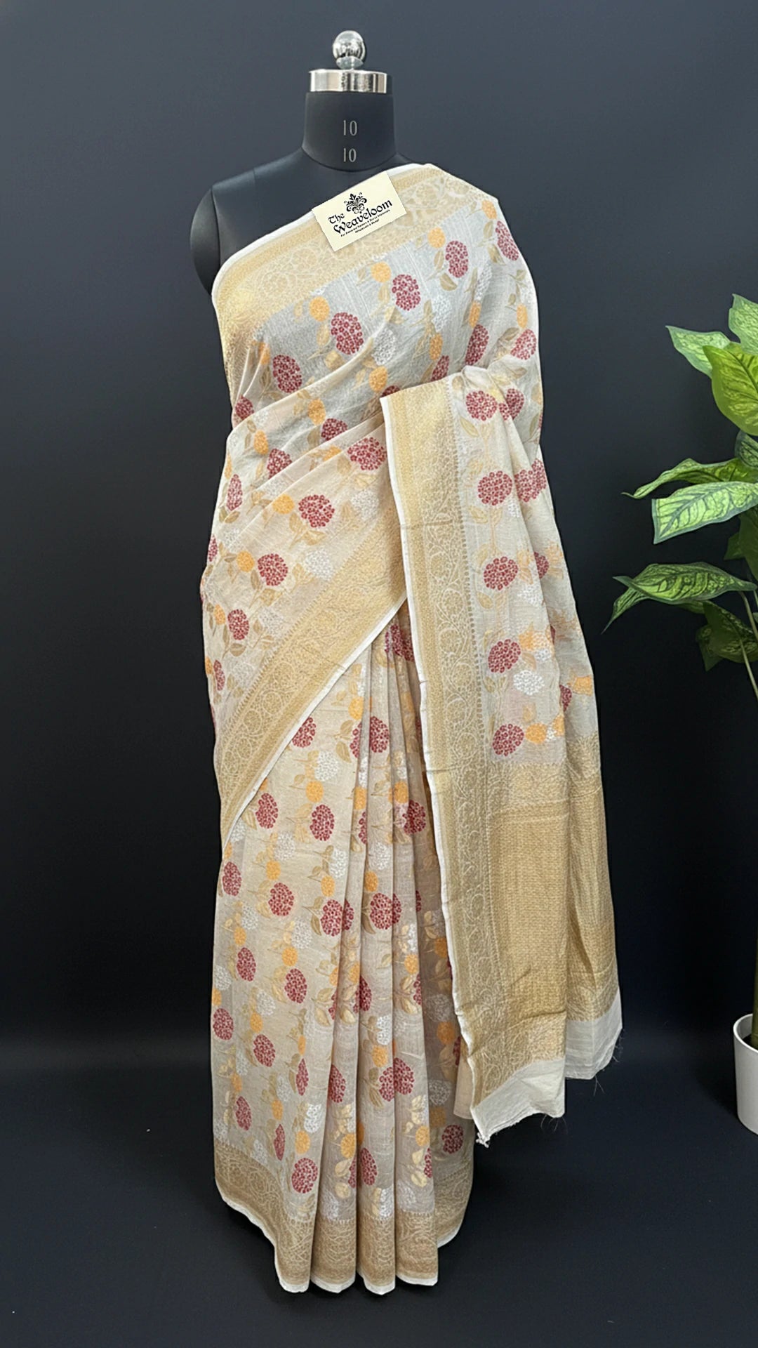 Ivory Floral Meenakari Tussar Georgette Pure Banarasi Saree by The Weaveloom