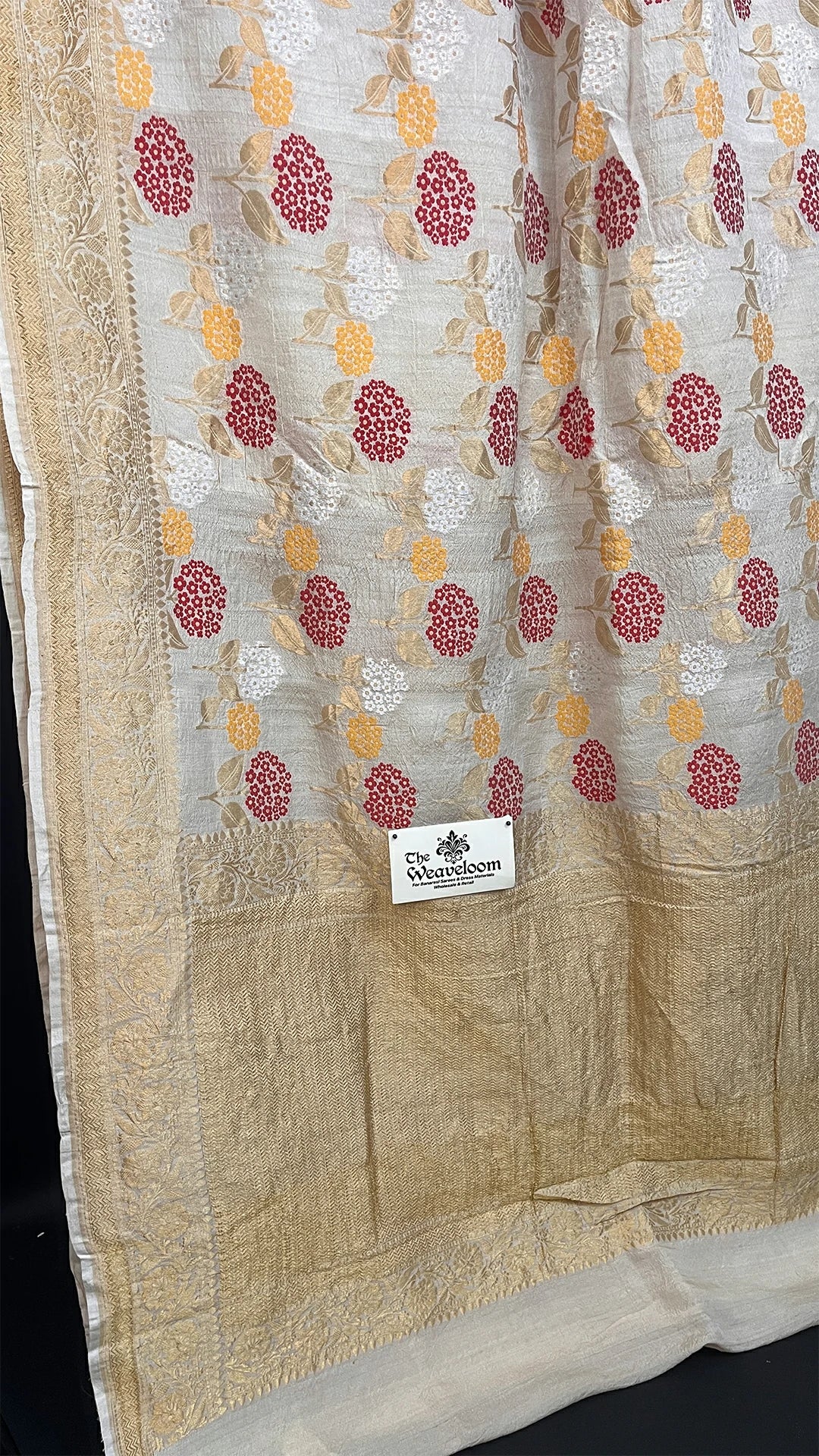 Ivory Floral Meenakari Tussar Georgette Pure Banarasi Saree by The Weaveloom
