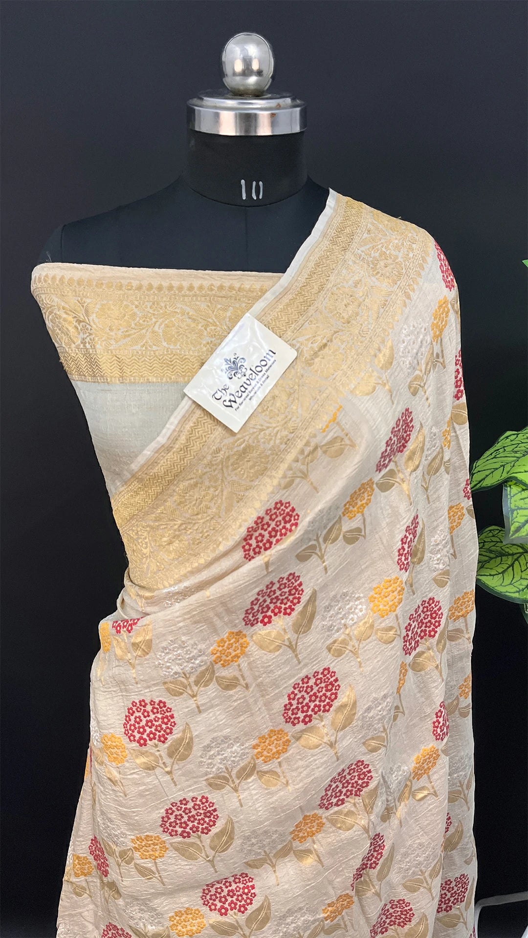 Ivory Floral Meenakari Tussar Georgette Pure Banarasi Saree by The Weaveloom