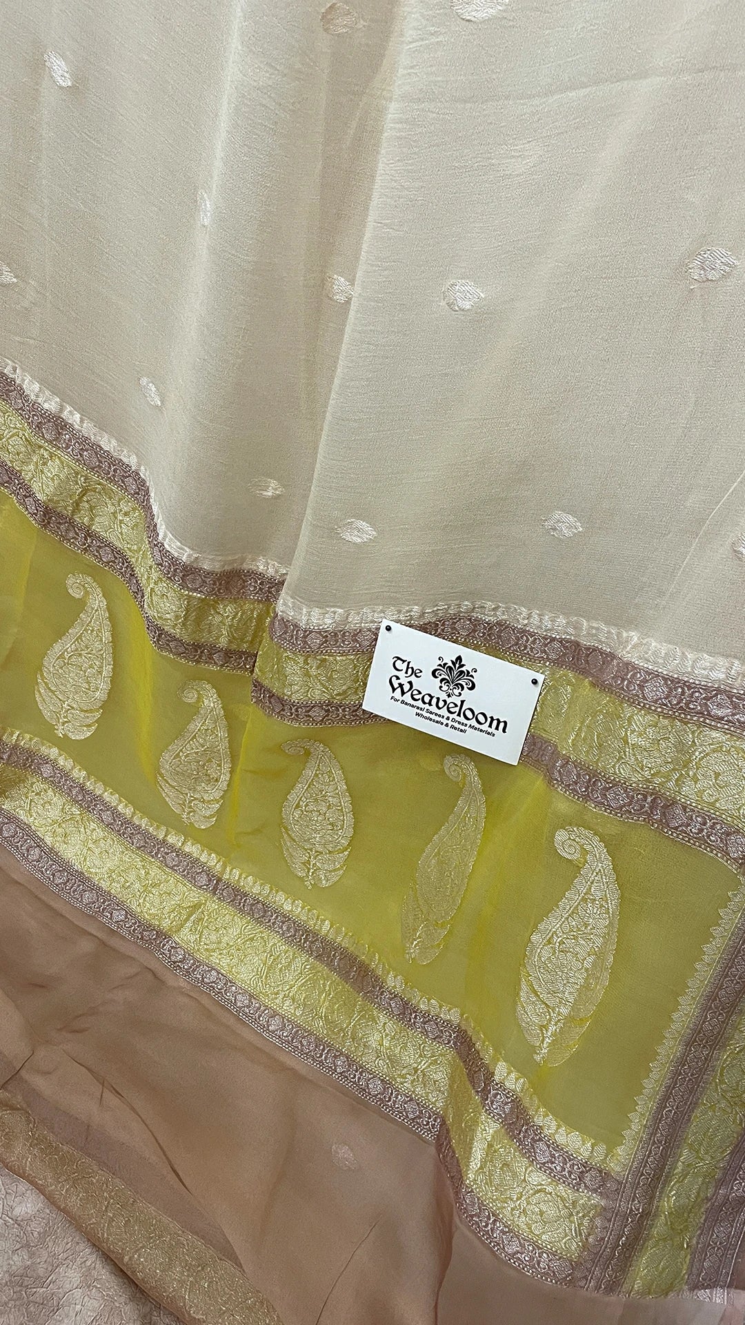 Khaddi Georgette Kadwa Handwoven Pure Banarasi Saree Cream by The Weaveloom