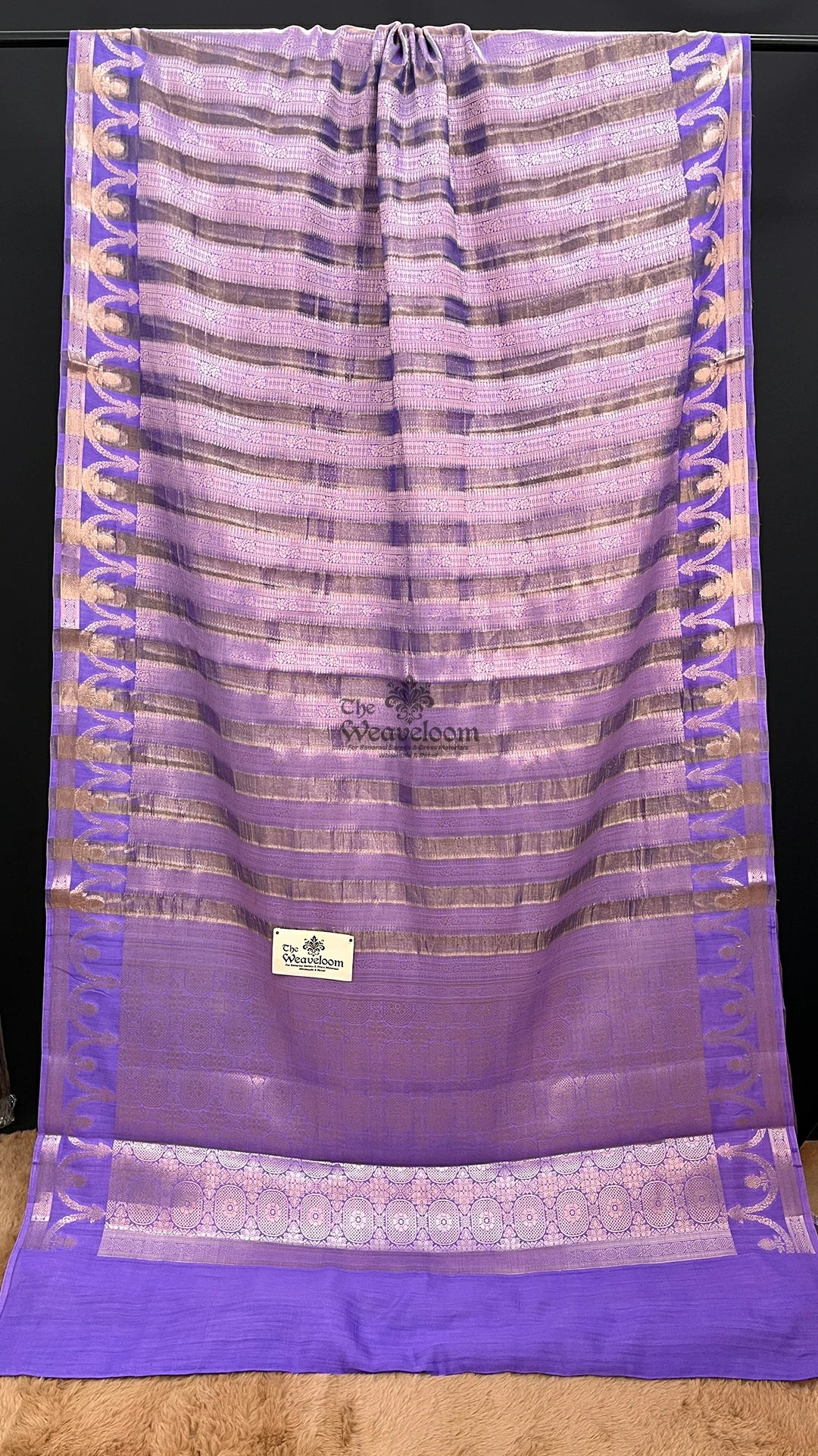 Lavender floral motif Munga tissue silk Pure Banarasi Saree by The Weaveloom