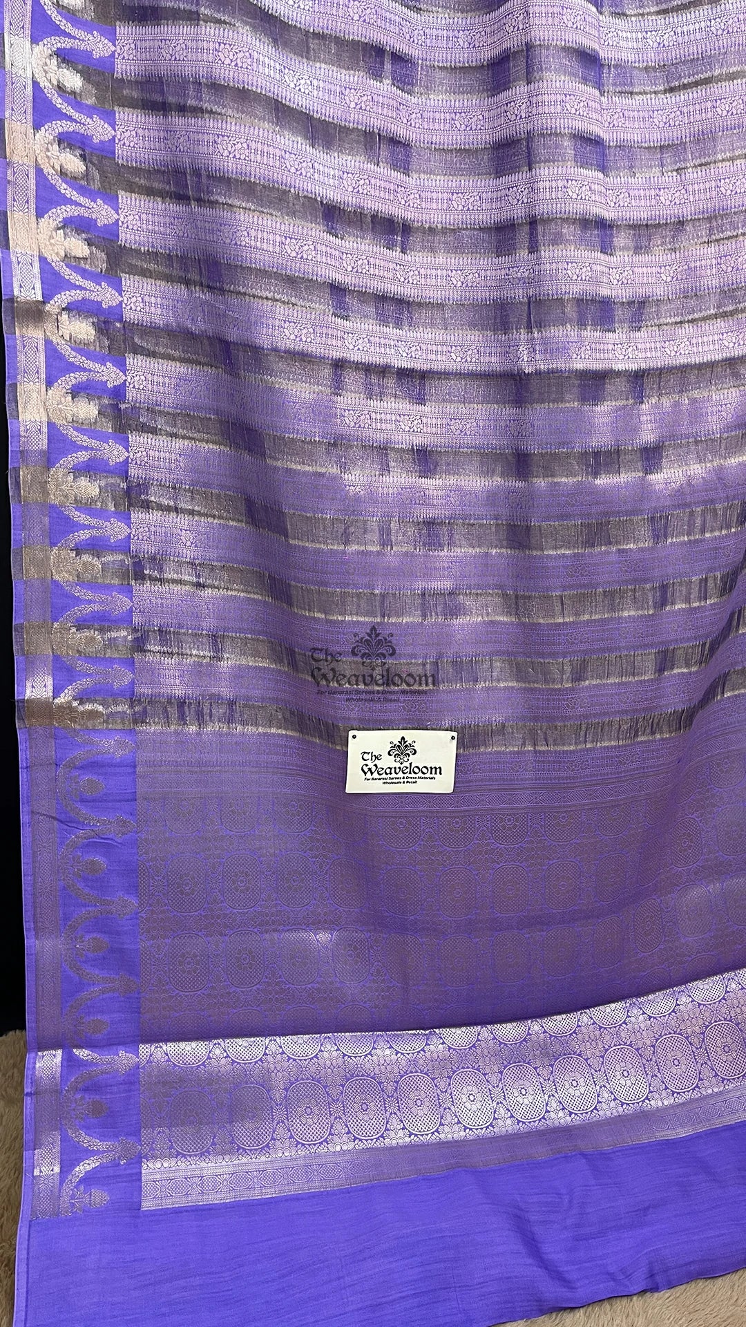 Lavender floral motif Munga tissue silk Pure Banarasi Saree by The Weaveloom
