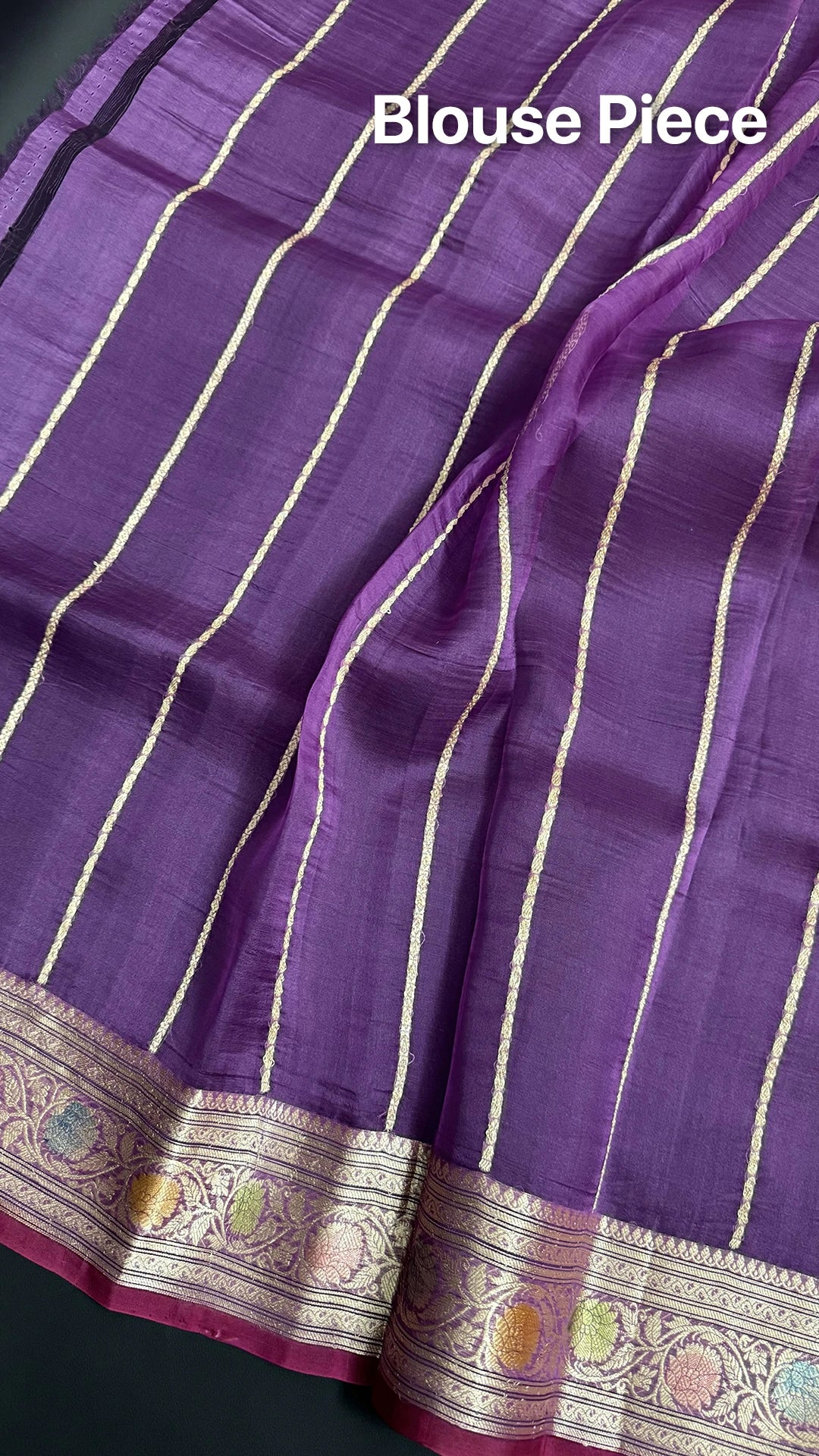 Lavender Kora Silk Banarasi Saree With Golden Zari Buti Multicolor Border The Weaveloom