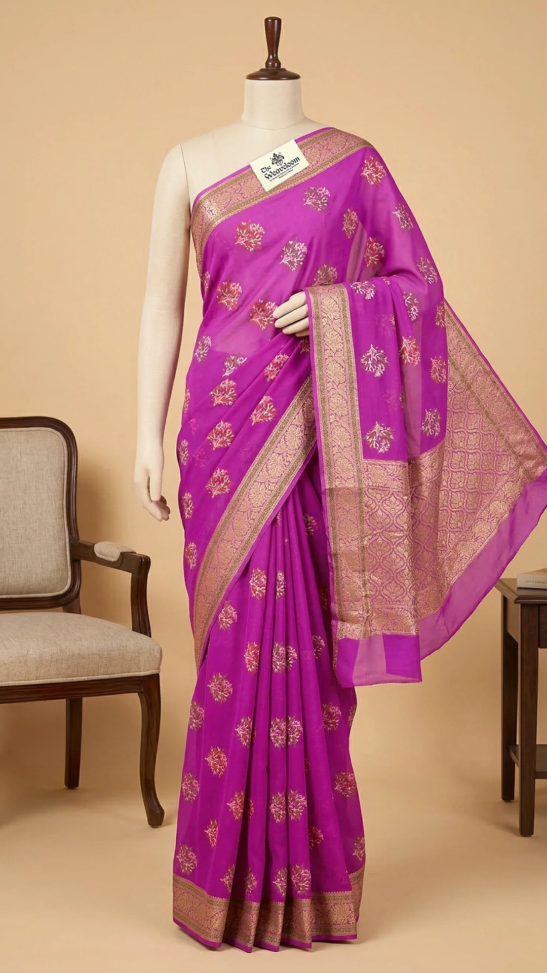 Lavender Meenakari Buti Pure Crepe Georgette Banarasi Saree with Floral Zari Border The Weaveloom