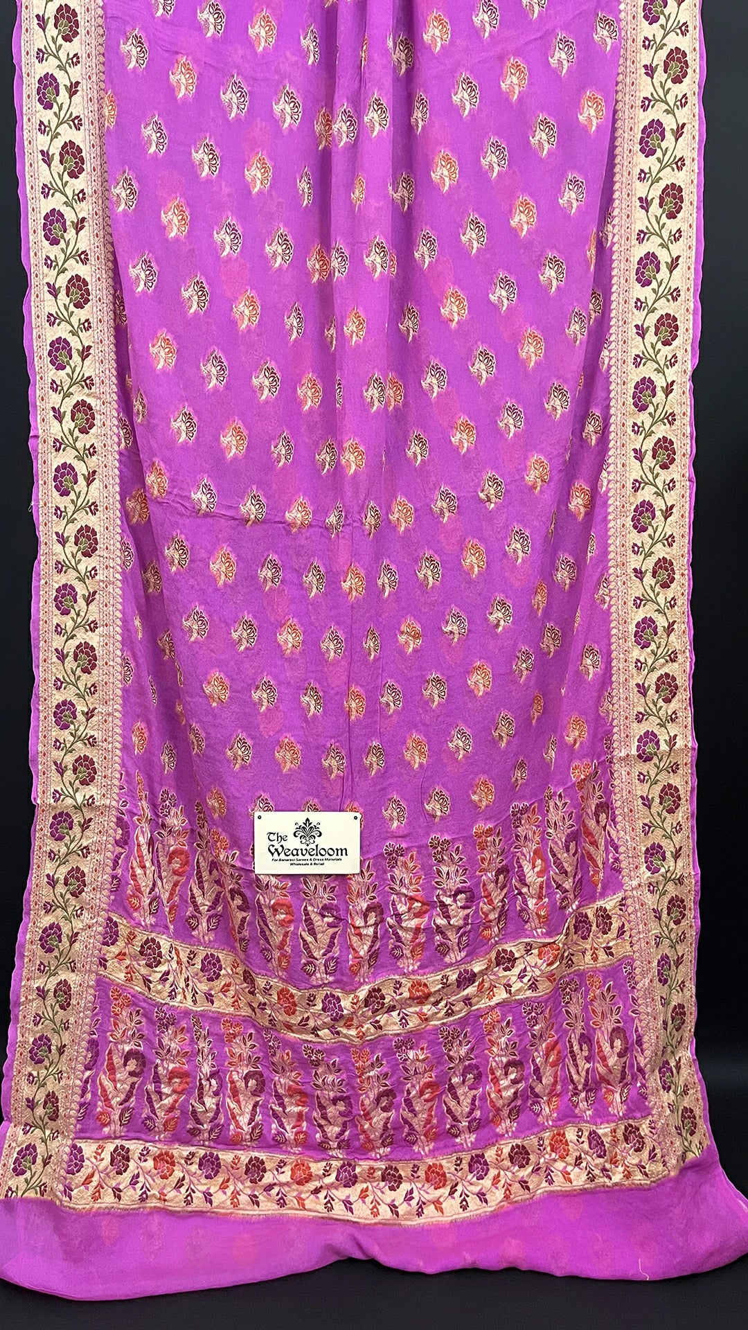 Lavender Meenakari Buti Pure Crepe Georgette Banarasi Saree with Floral Zari Border The Weaveloom