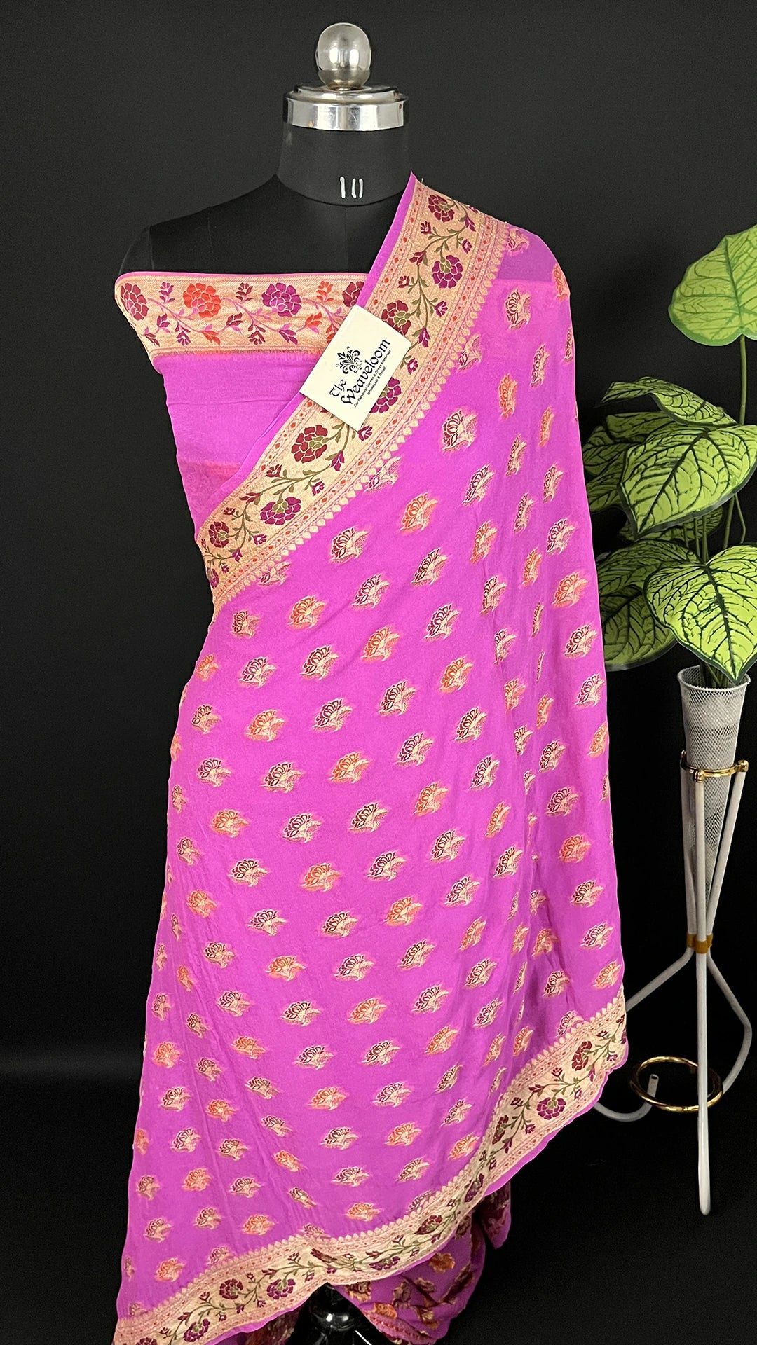Lavender Meenakari Buti Pure Crepe Georgette Banarasi Saree with Floral Zari Border The Weaveloom