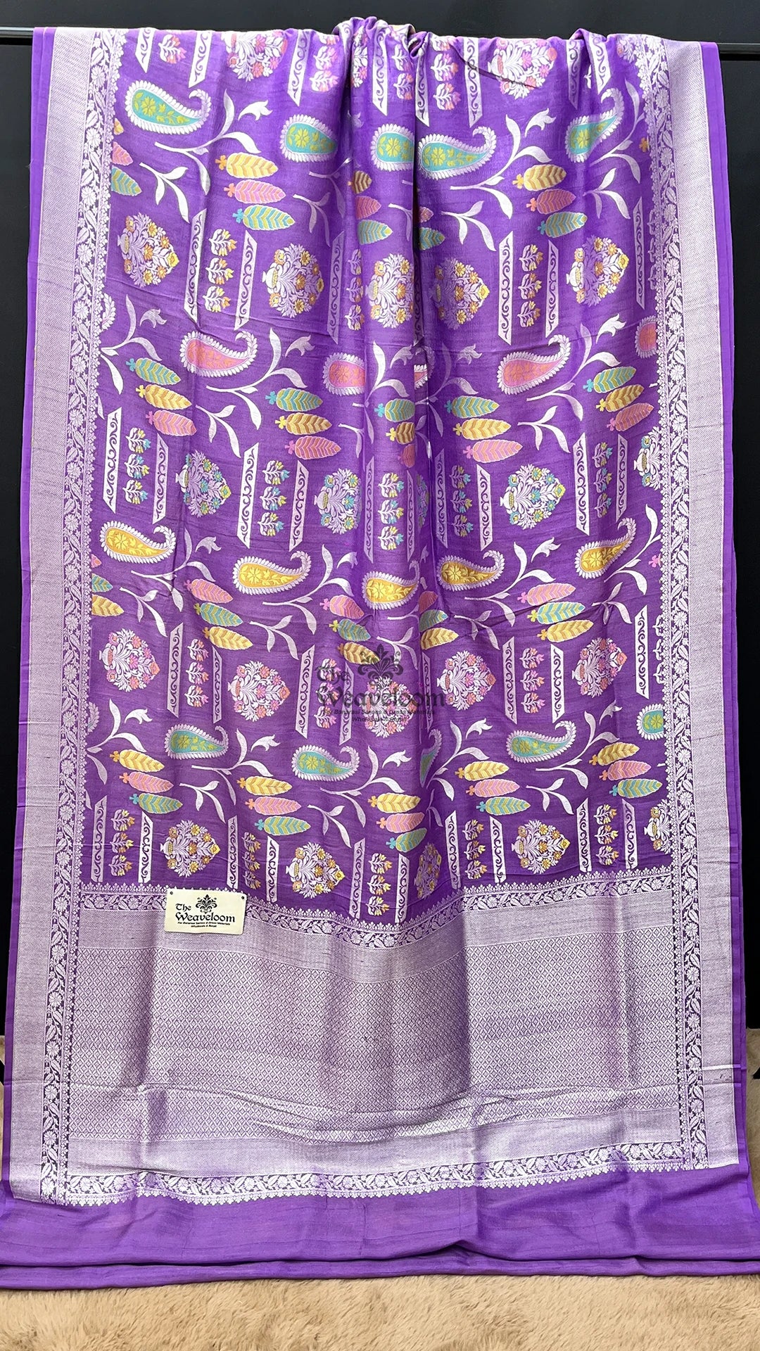 Lavender Meenakari Paisley Pure Tussar Georgette Banarasi Saree by The Weaveloom