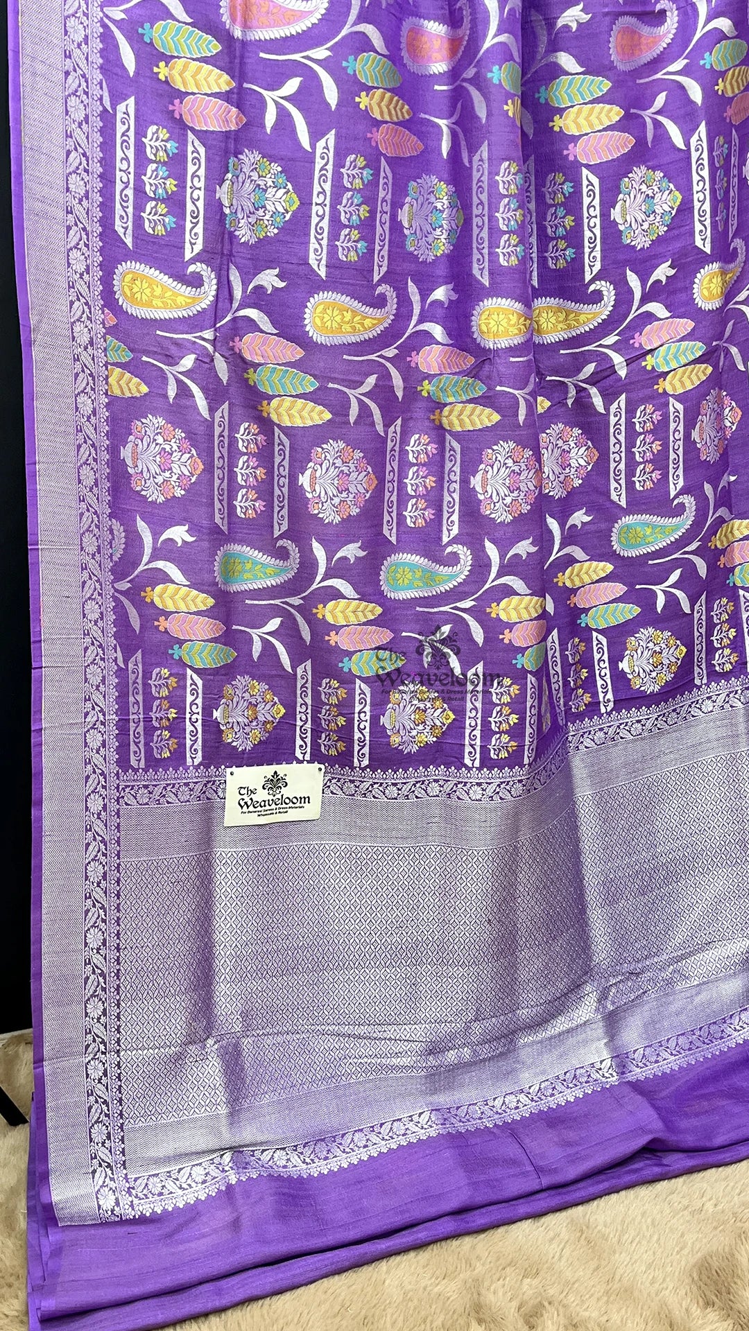 Lavender Meenakari Paisley Pure Tussar Georgette Banarasi Saree by The Weaveloom