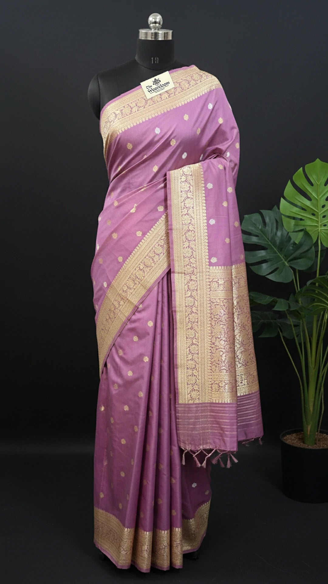 Lavender Pure Katan Silk Handloom Banarasi Saree with Sona Rupa Zari Buti by The Weaveloom