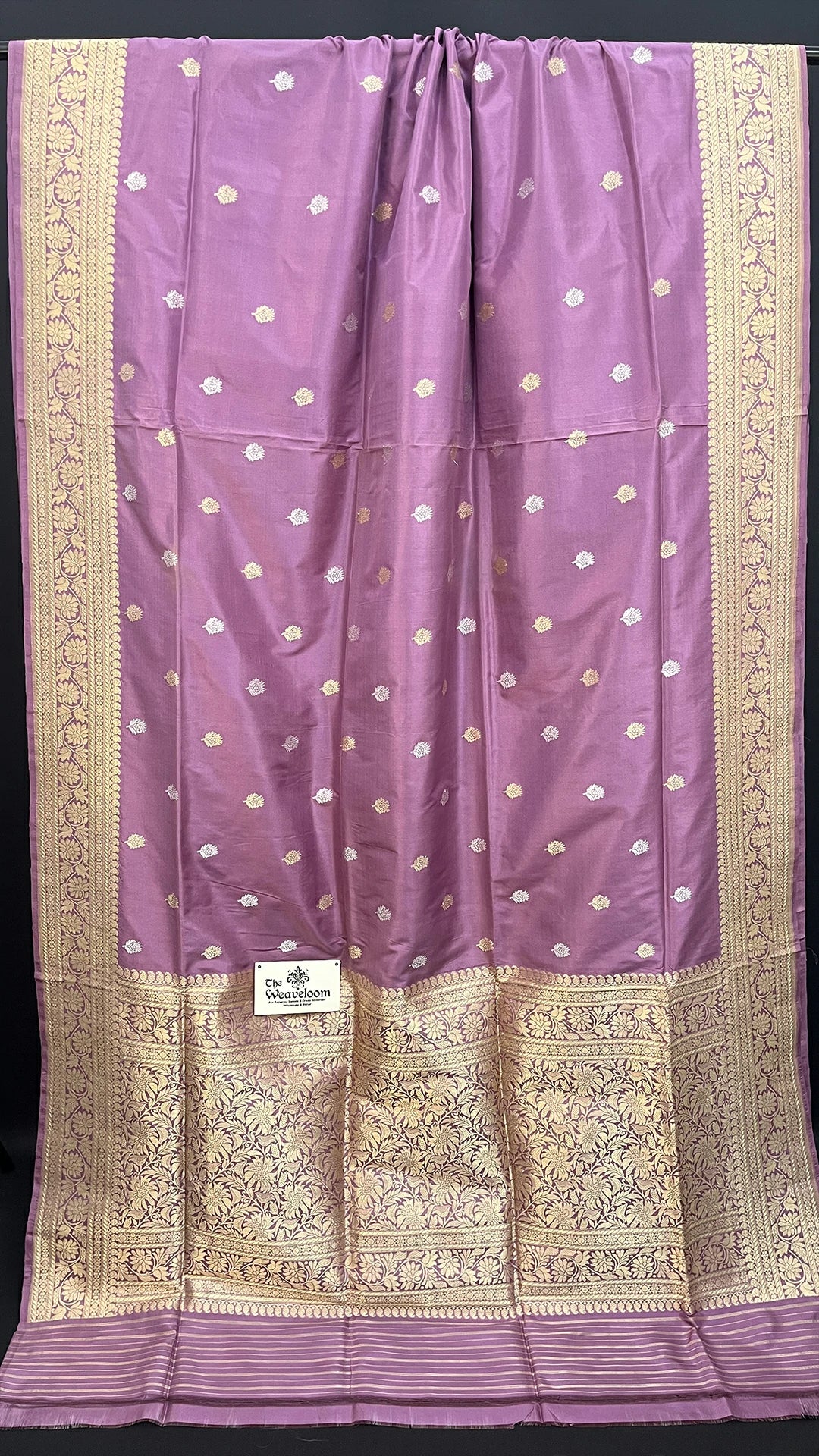 Lavender Pure Katan Silk Handloom Banarasi Saree with Sona Rupa Zari Buti by The Weaveloom