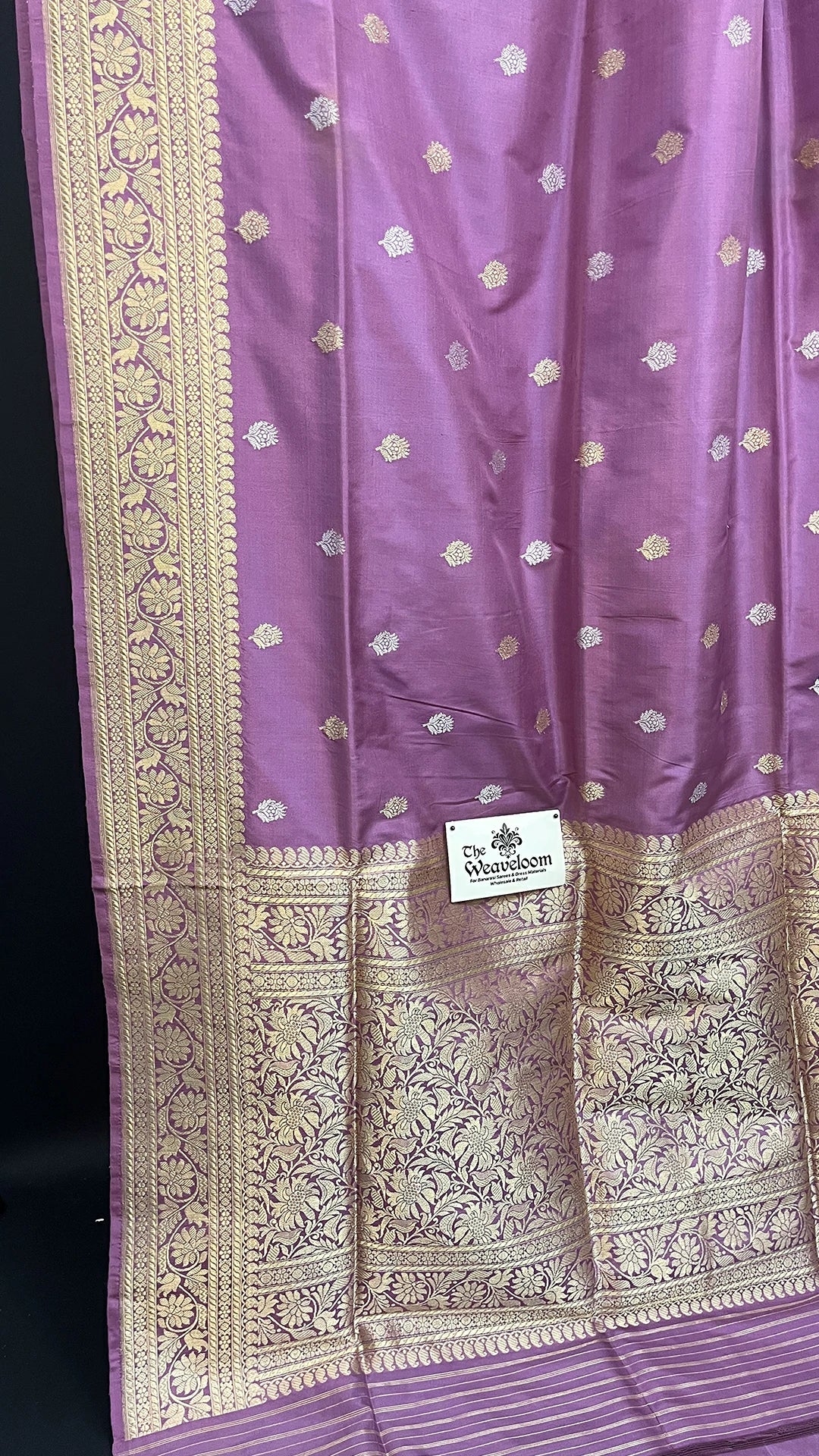 Lavender Pure Katan Silk Handloom Banarasi Saree with Sona Rupa Zari Buti by The Weaveloom